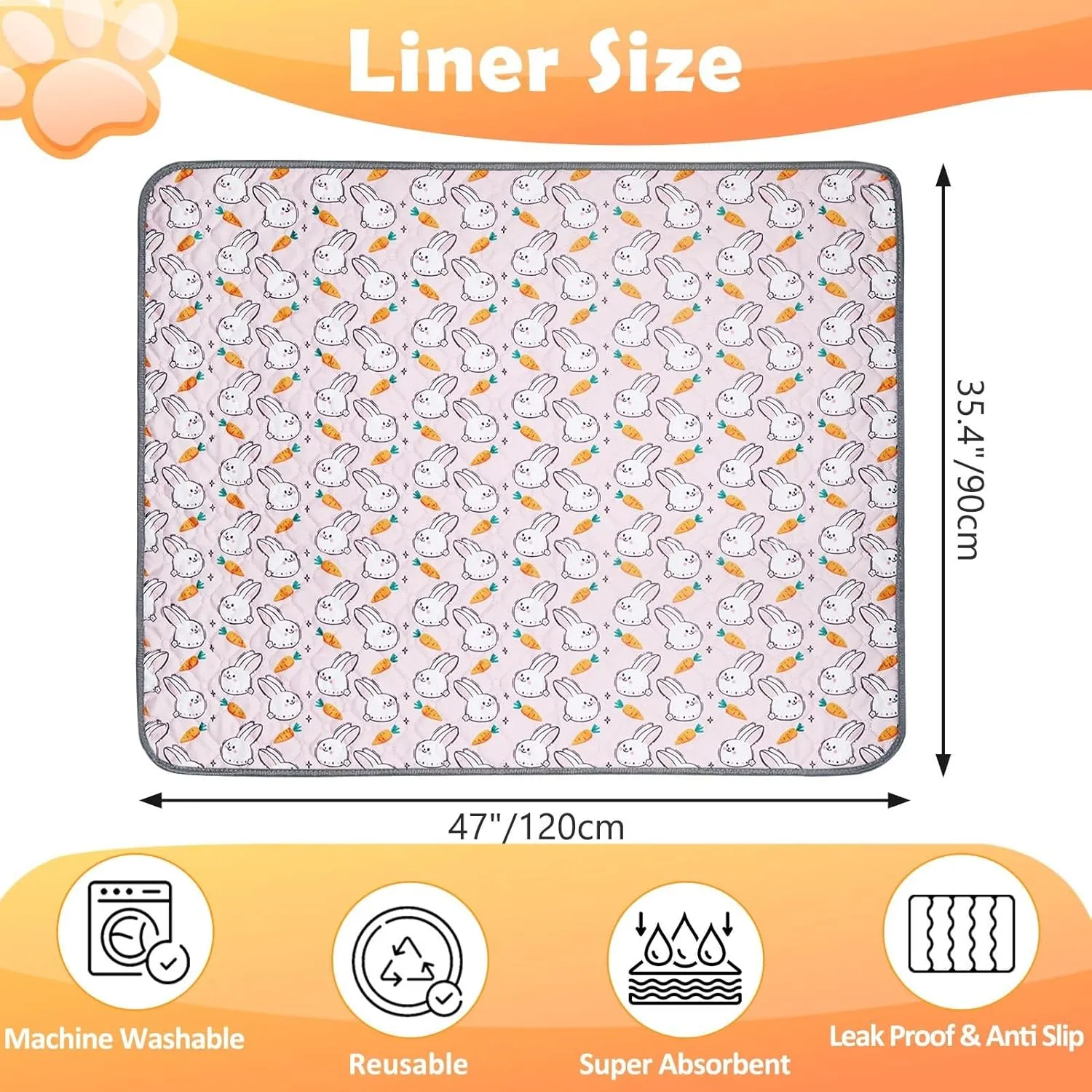 2 Pack Reusable Cage Liners, 36" x 47" Washable Pee Pads for Guinea Pigs, Dogs, Cats, Rabbits, and Hamsters, Super Absorbent Waterproof Anti-Slip Bedding Mat - Pink