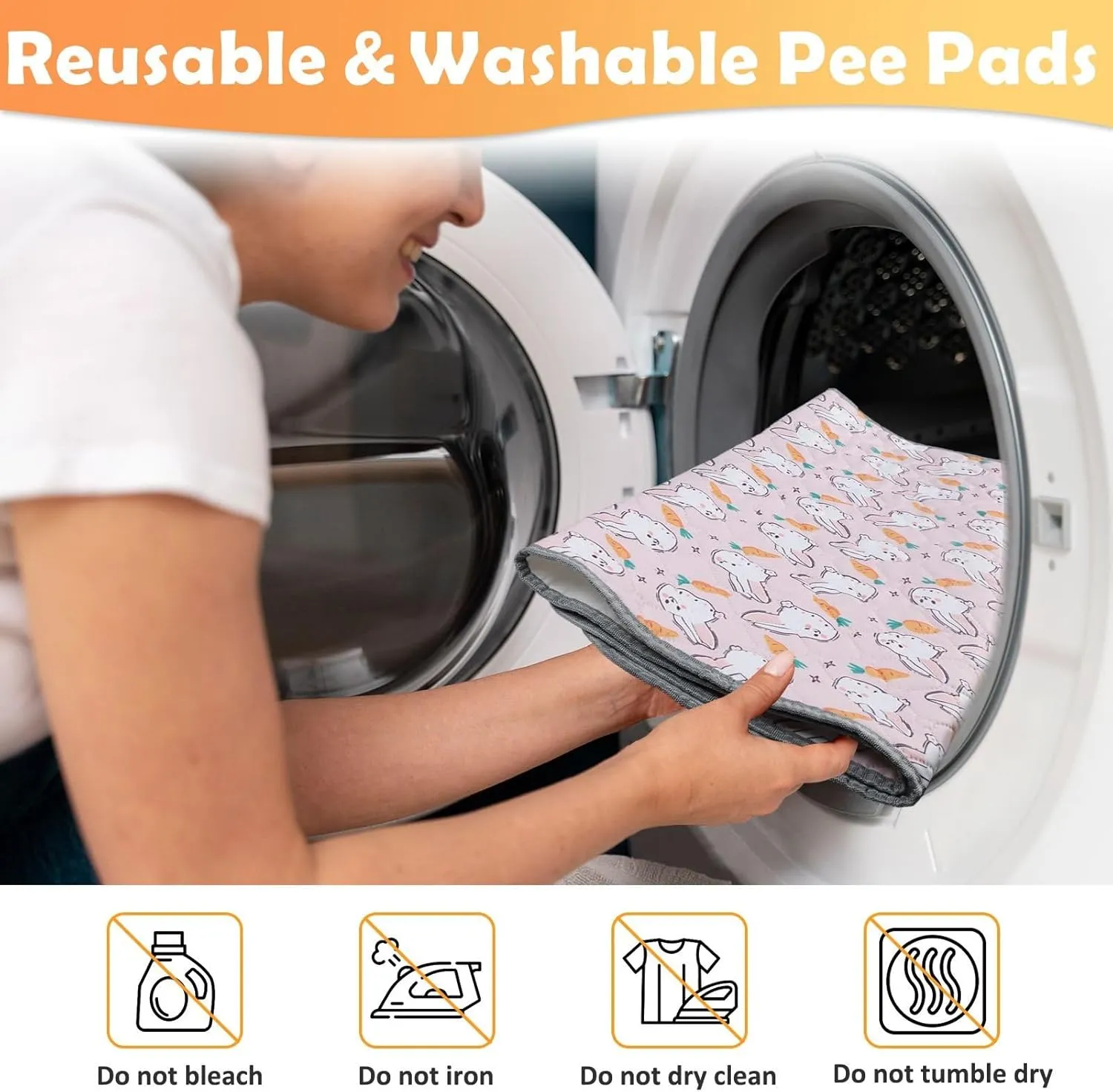 2 Pack Reusable Cage Liners, 36" x 47" Washable Pee Pads for Guinea Pigs, Dogs, Cats, Rabbits, and Hamsters, Super Absorbent Waterproof Anti-Slip Bedding Mat - Pink