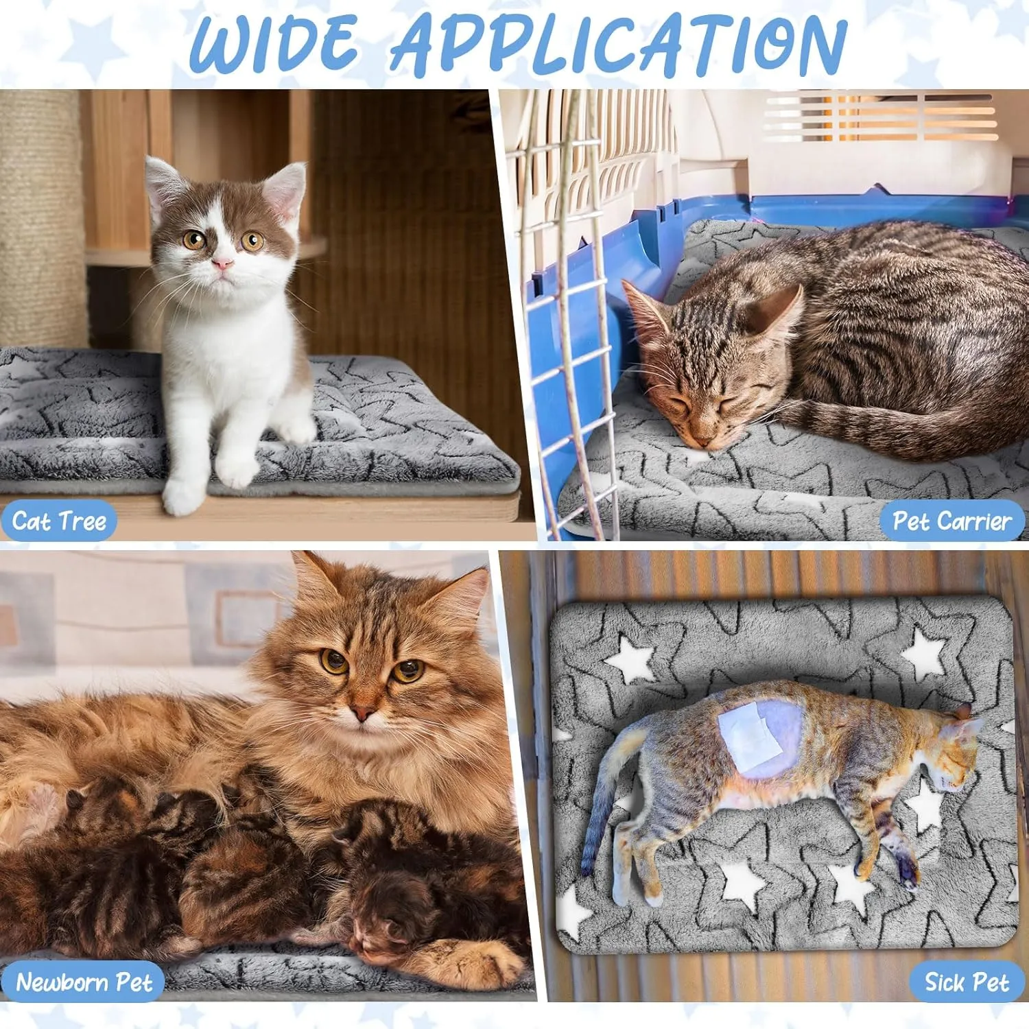 2 Pack Self Warming Cat Mat Self Heating Pad Bed Reversible Machine Washable Reflects Body Heat Warm Thermal Pet Pad Crate Blanket for Feral and Indoor Cat(Double Star,20'' X 30'')