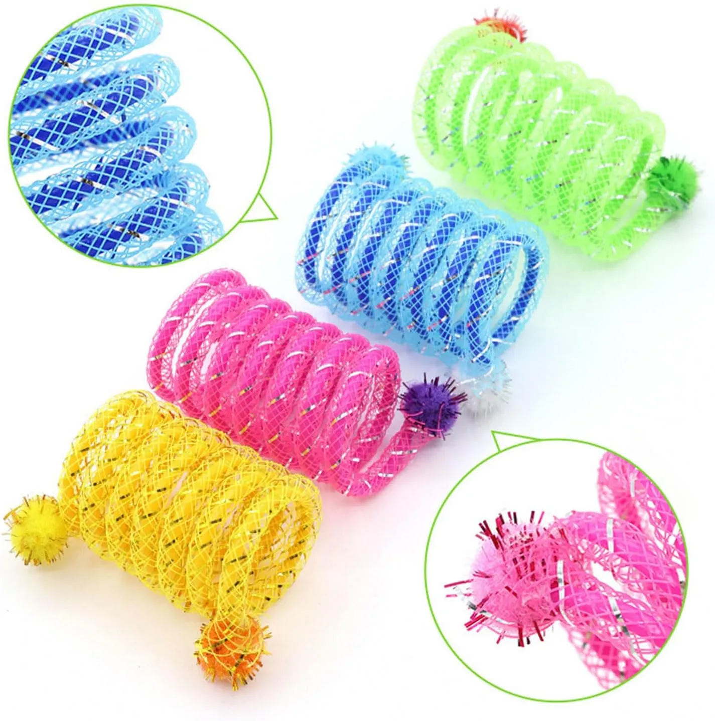 2Pcs Flexible Coils Spring Cats Toy with Plush Bright Colored Captures Attention for Active Pet Friend Family