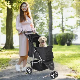 3 Wheels Foldable Pet Stroller Dog Cat Jogger Stroller Travel Carrier Strolling Cart w/Waterproof Cover Storage Basket Cup Holder & Removable Liner, Black