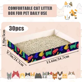 30 Pack Disposable Cat Litter Box, Foldable Paper Travel Litter Box, Non Clumping Durable and Waterproof,Low Entry Easy Disposal,Portable(13.6x9.7x1.9 in)
