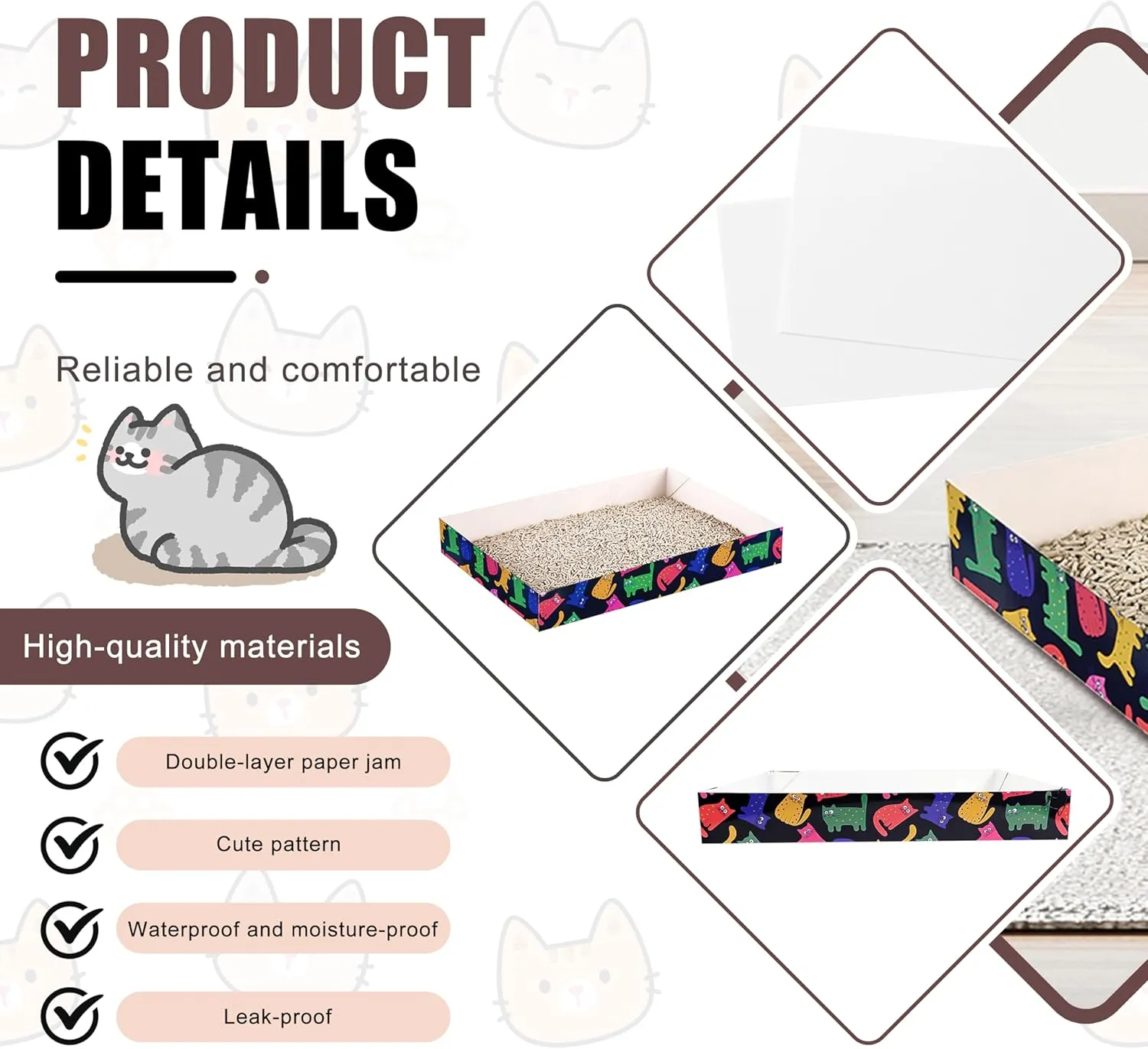30 Pack Disposable Cat Litter Box, Foldable Paper Travel Litter Box, Non Clumping Durable and Waterproof,Low Entry Easy Disposal,Portable(13.6x9.7x1.9 in)