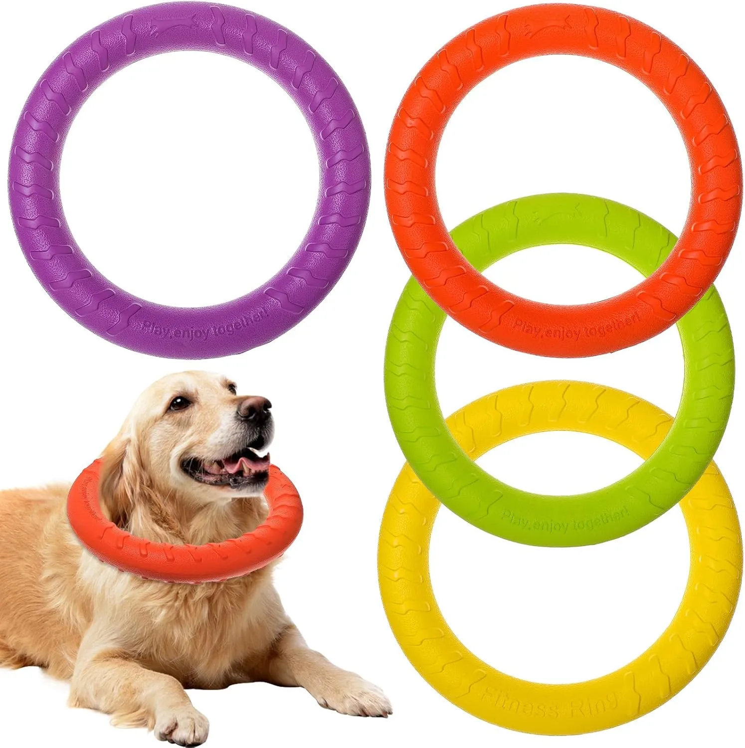 4 Pcs Dog Training Ring for Outdoor, Pet Flying Disc for Aggressive Chewers, Durable Chew Toy Dog Ring Fetch Toys Floating Ring Toy for Large Medium Dogs Training and Teeth Cleaning