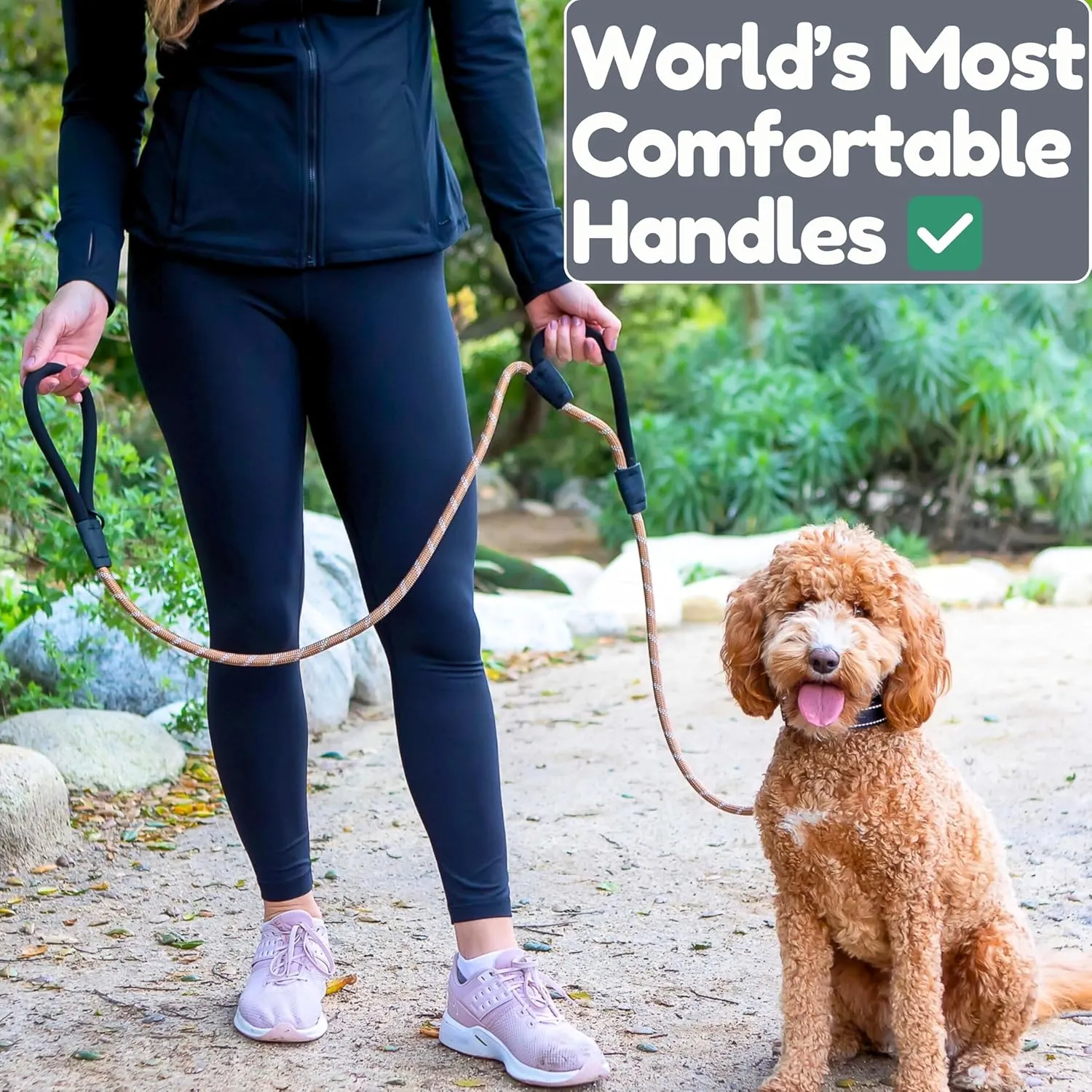 6 Foot Dog Leash, Two Extra Padded Handles, Heavy Duty Dog Leash for Medium to Large Pets, Highly Reflective, Shock-Absorbing No Pull Rope Lead, Durable for Walking, Running, Training Lead - Roam Gear