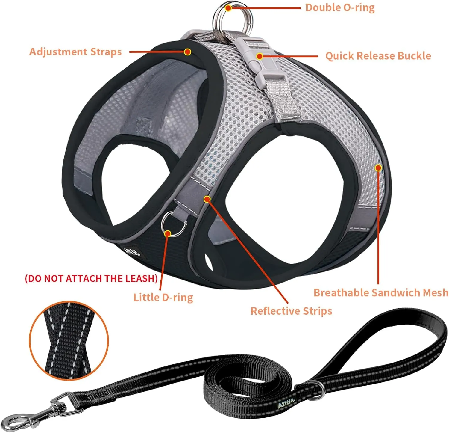 AIITLE Escape Proof Dog Harness - Step in Adjustable Dog Harness No Choke Over with Breathable Mesh and Quick-Release Buckle for Spring- Outdoor Walking, Camping, Training for Medium Dogs Black XL