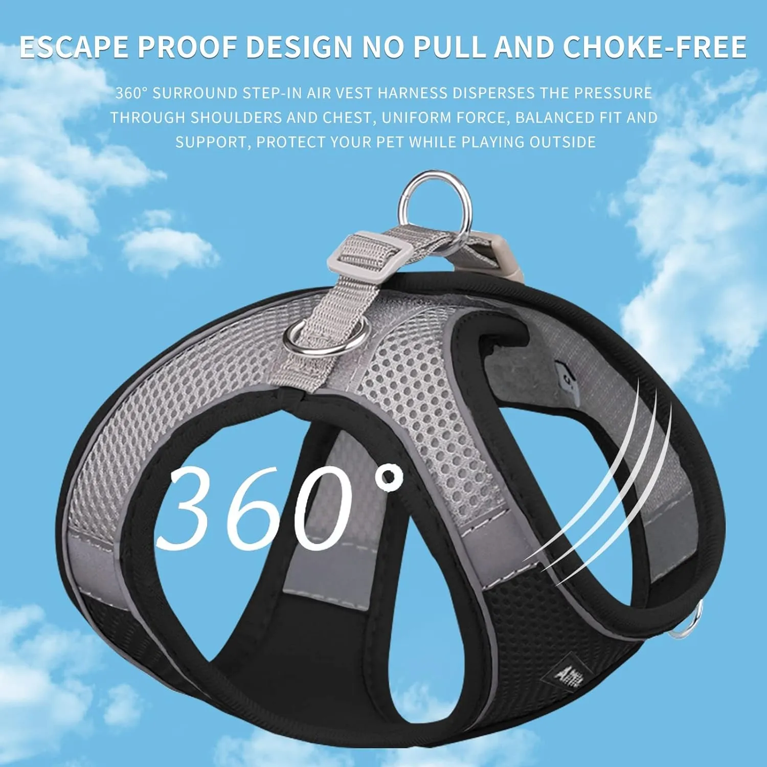 AIITLE Escape Proof Dog Harness - Step in Adjustable Dog Harness No Choke Over with Breathable Mesh and Quick-Release Buckle for Spring- Outdoor Walking, Camping, Training for Medium Dogs Black XL