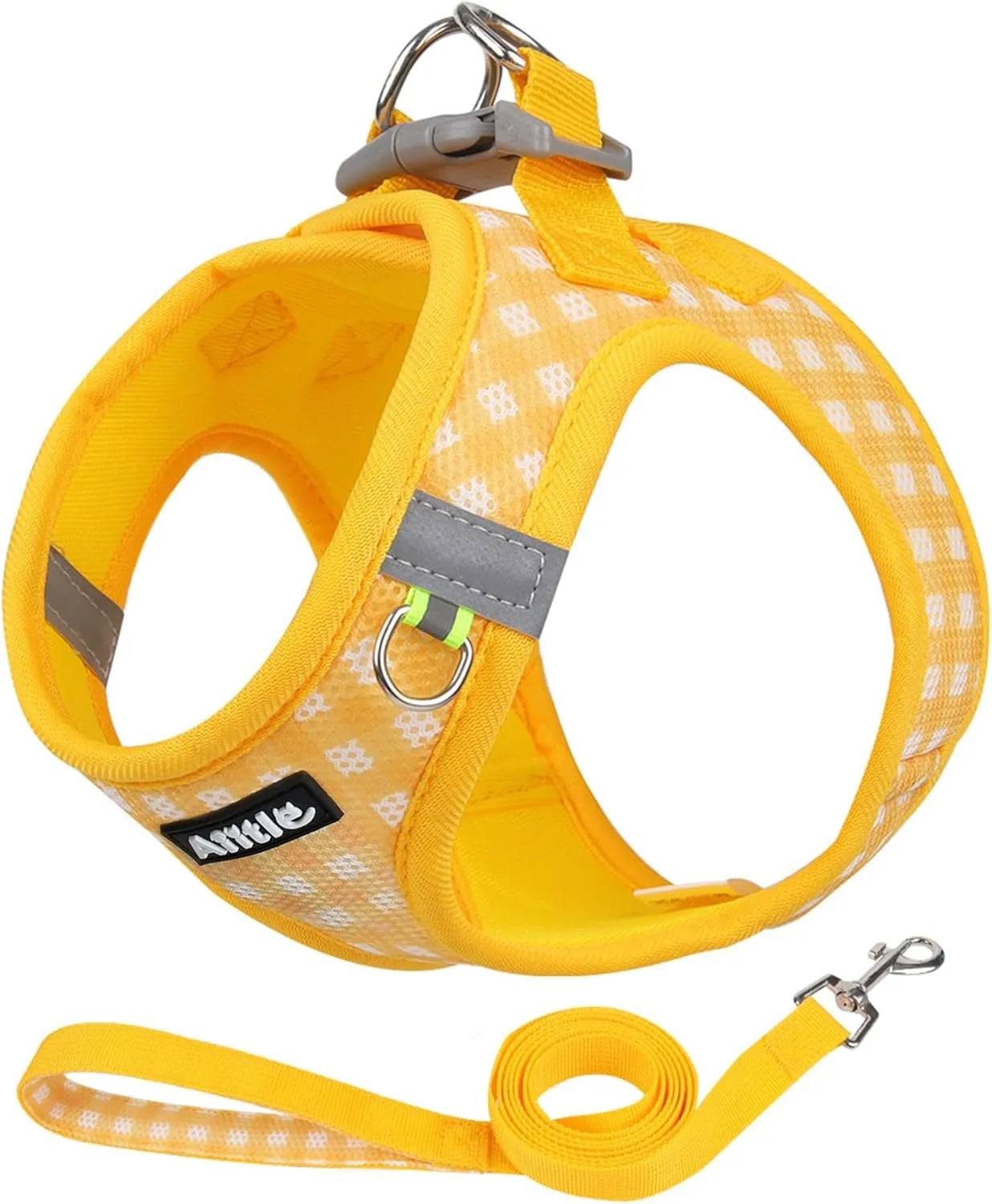AIITLE No Pull Dog Harness and Leash Set, Step in No Chock Soft Mesh Dog Harnesses Reflective for Extra-Small Puppy Dogs and Cats, Plaid Dog Vest Harness for Pets Yellow XXS