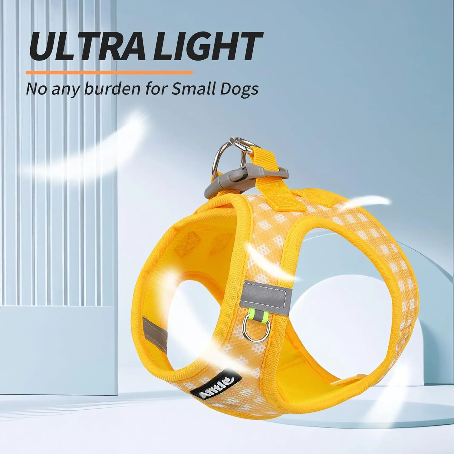 AIITLE No Pull Dog Harness and Leash Set, Step in No Chock Soft Mesh Dog Harnesses Reflective for Extra-Small Puppy Dogs and Cats, Plaid Dog Vest Harness for Pets Yellow XXS