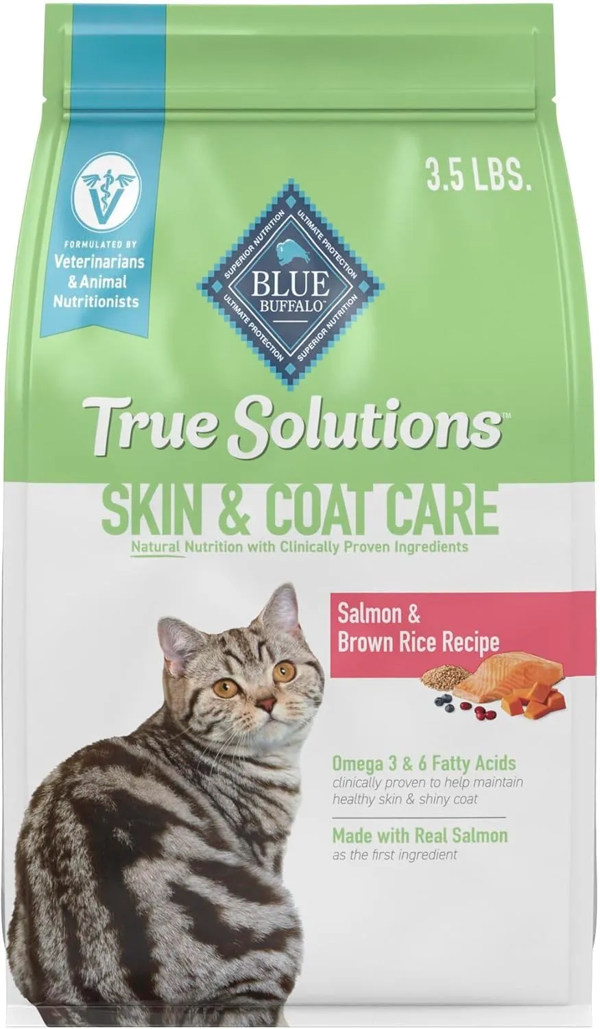 Blue Buffalo True Solutions Skin & Coat Care Natural Dry Cat Food for Adult Cats, Salmon, 3.5-lb. Bag