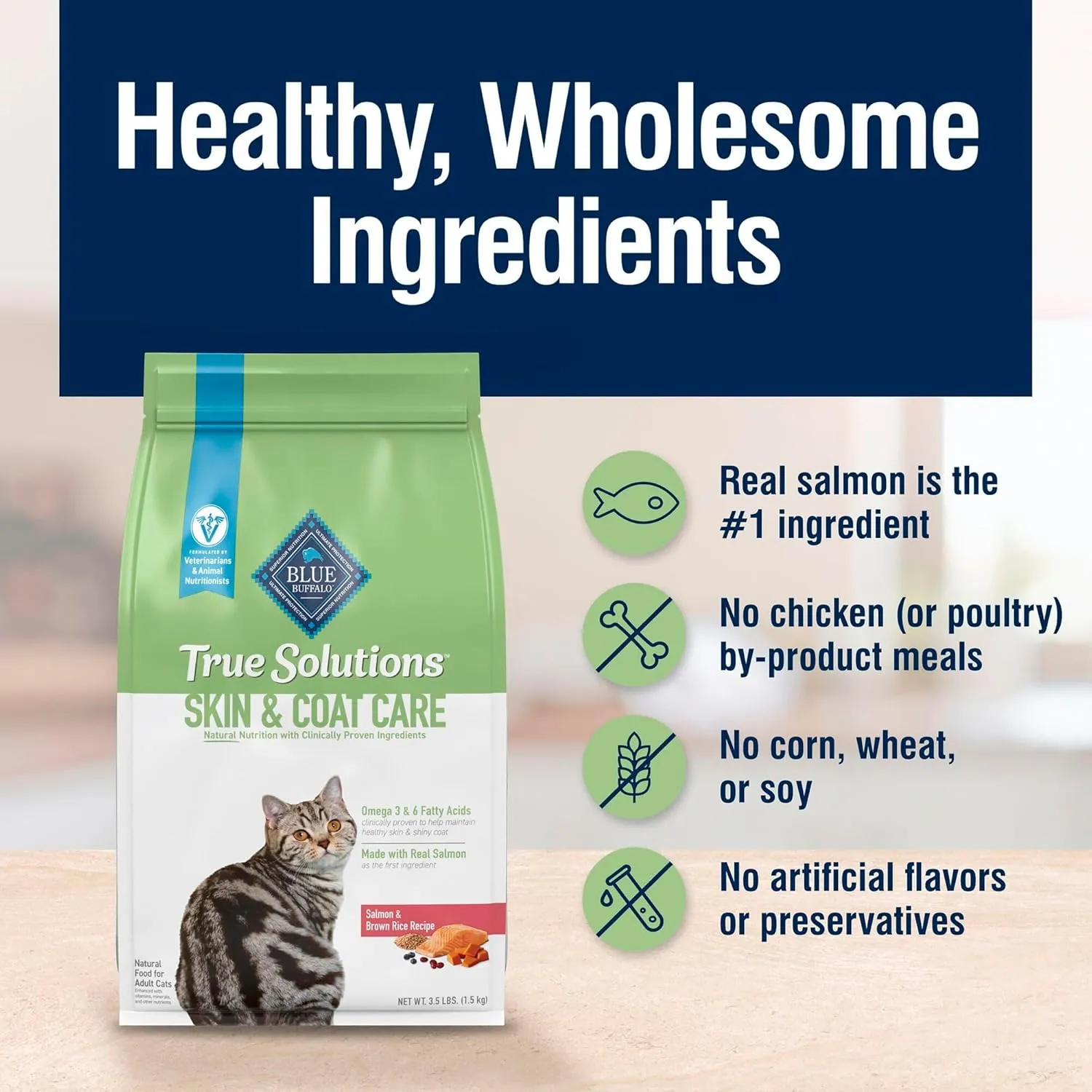 Blue Buffalo True Solutions Skin & Coat Care Natural Dry Cat Food for Adult Cats, Salmon, 3.5-lb. Bag