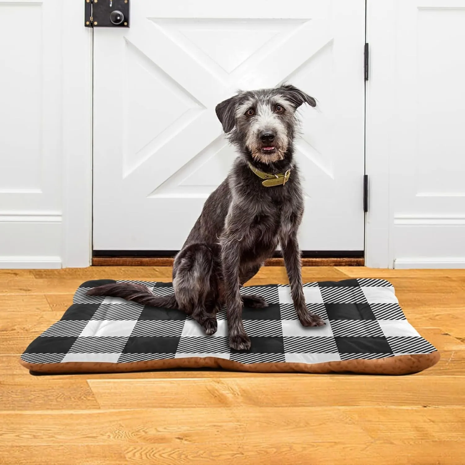 Buffalo Plaid Dog Bed Mat Black and White Pet Kennel Beds Washable Cat Beds Crate Pad Pets Sleeping Mattress for Large Medium Small Dogs 36x24 Inch