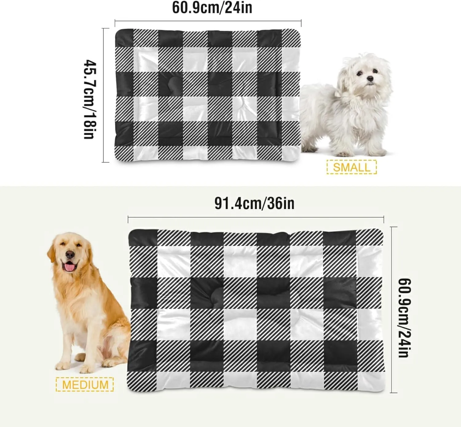 Buffalo Plaid Dog Bed Mat Black and White Pet Kennel Beds Washable Cat Beds Crate Pad Pets Sleeping Mattress for Large Medium Small Dogs 36x24 Inch