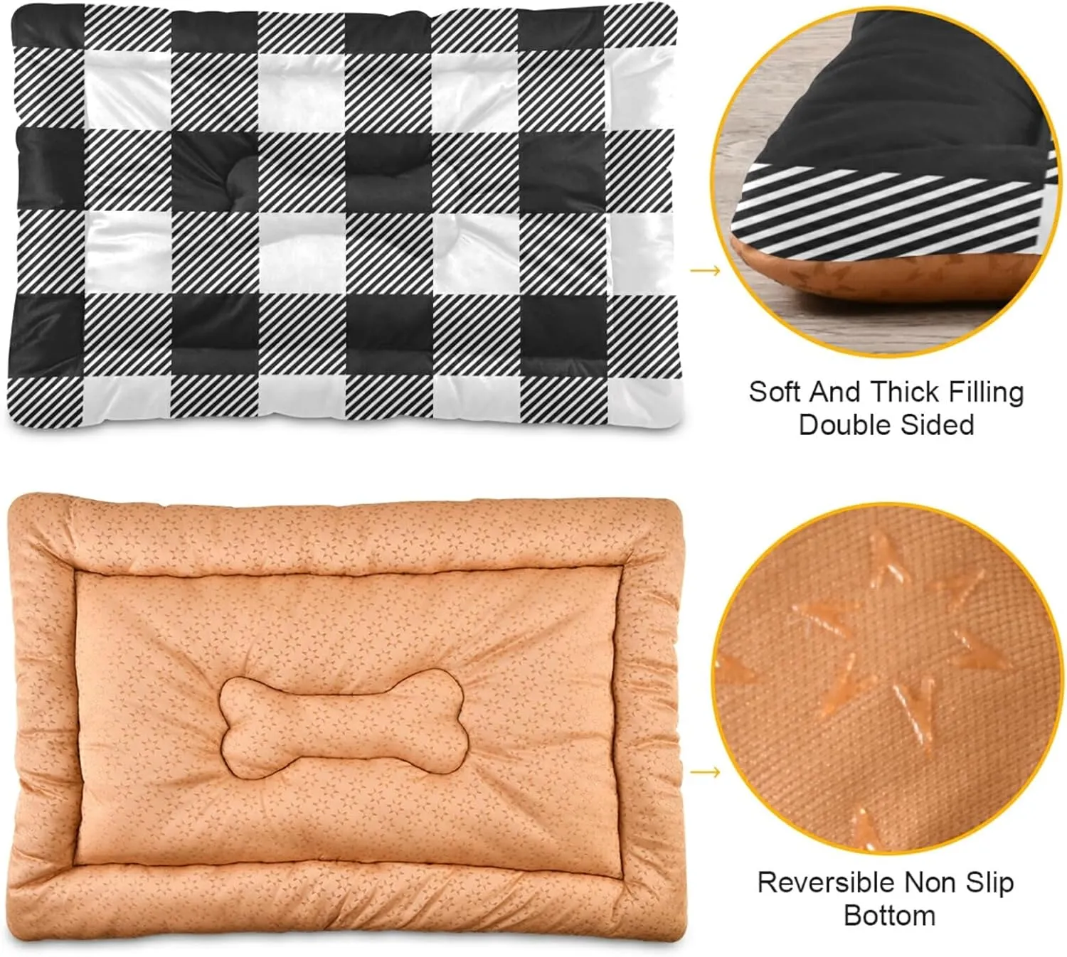 Buffalo Plaid Dog Bed Mat Black and White Pet Kennel Beds Washable Cat Beds Crate Pad Pets Sleeping Mattress for Large Medium Small Dogs 36x24 Inch