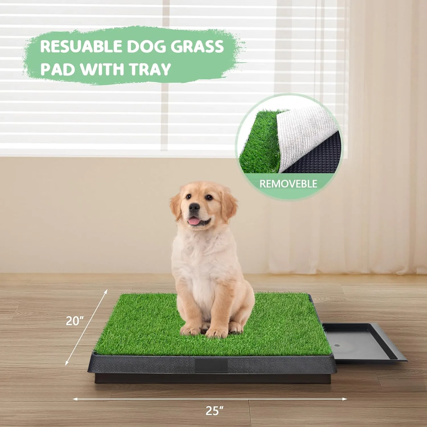 COZIWOW Grass Pad for Dogs with Tray, 25"20" Dog Grass Pad with Tray for Puppy Potty Training, Washable Indoor Dog Potty Grass, Resuable Artificial Grass Dog Porch Potty Pet Loo