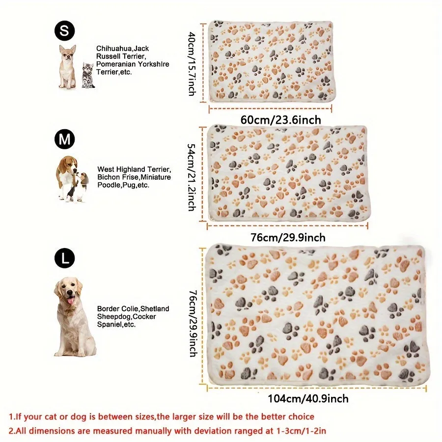 Cozy Washable Pet Blanket with White Dog Paw Pattern