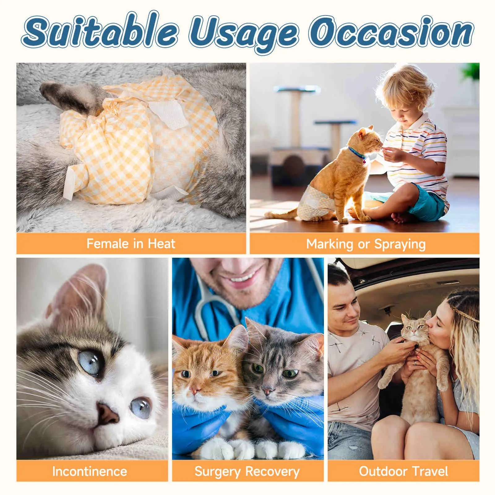 Disposable Cat Diapers, Orange Plaid Pattern, 24 Pcs, 1 Pack