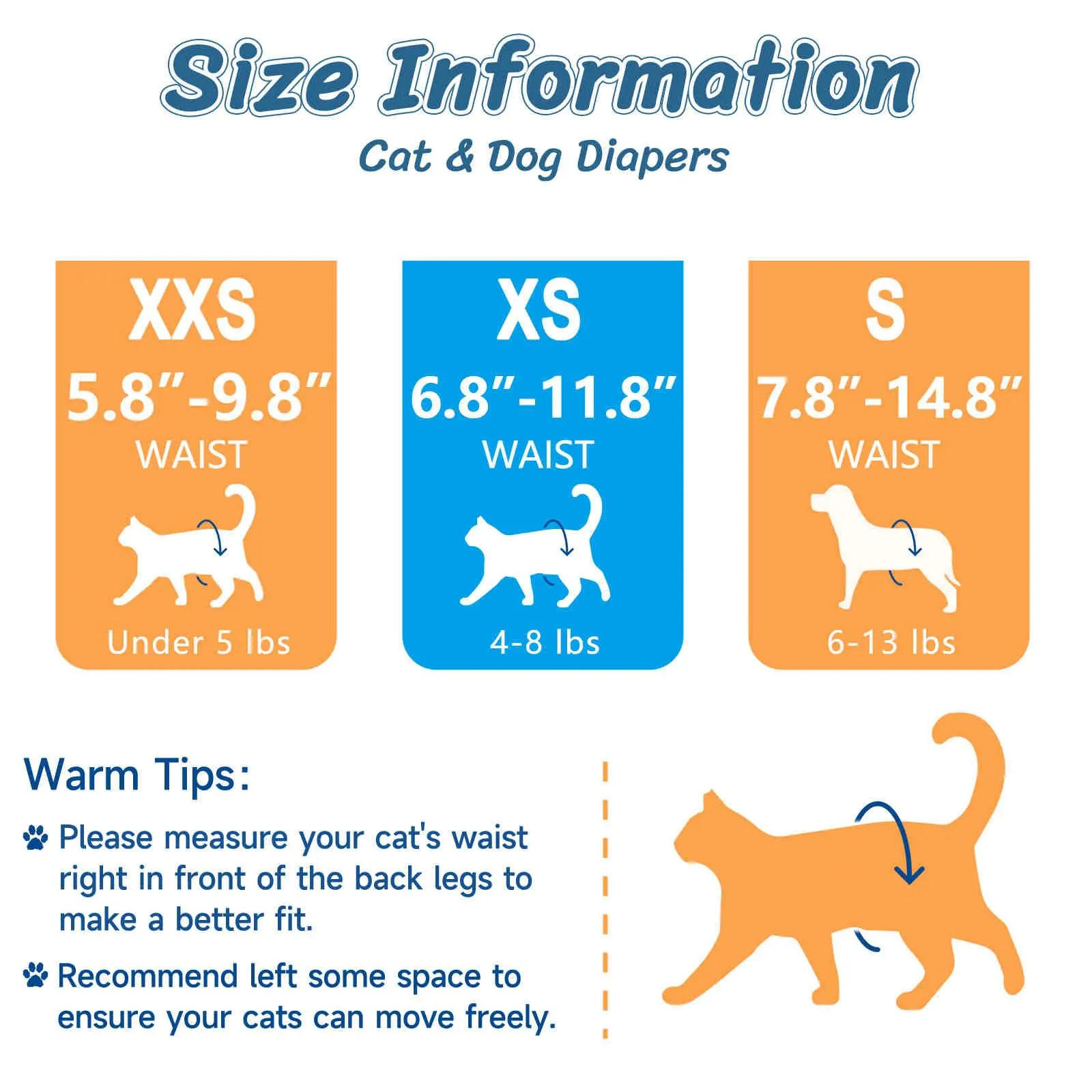 Disposable Cat Diapers, Orange Plaid Pattern, 24 Pcs, 1 Pack