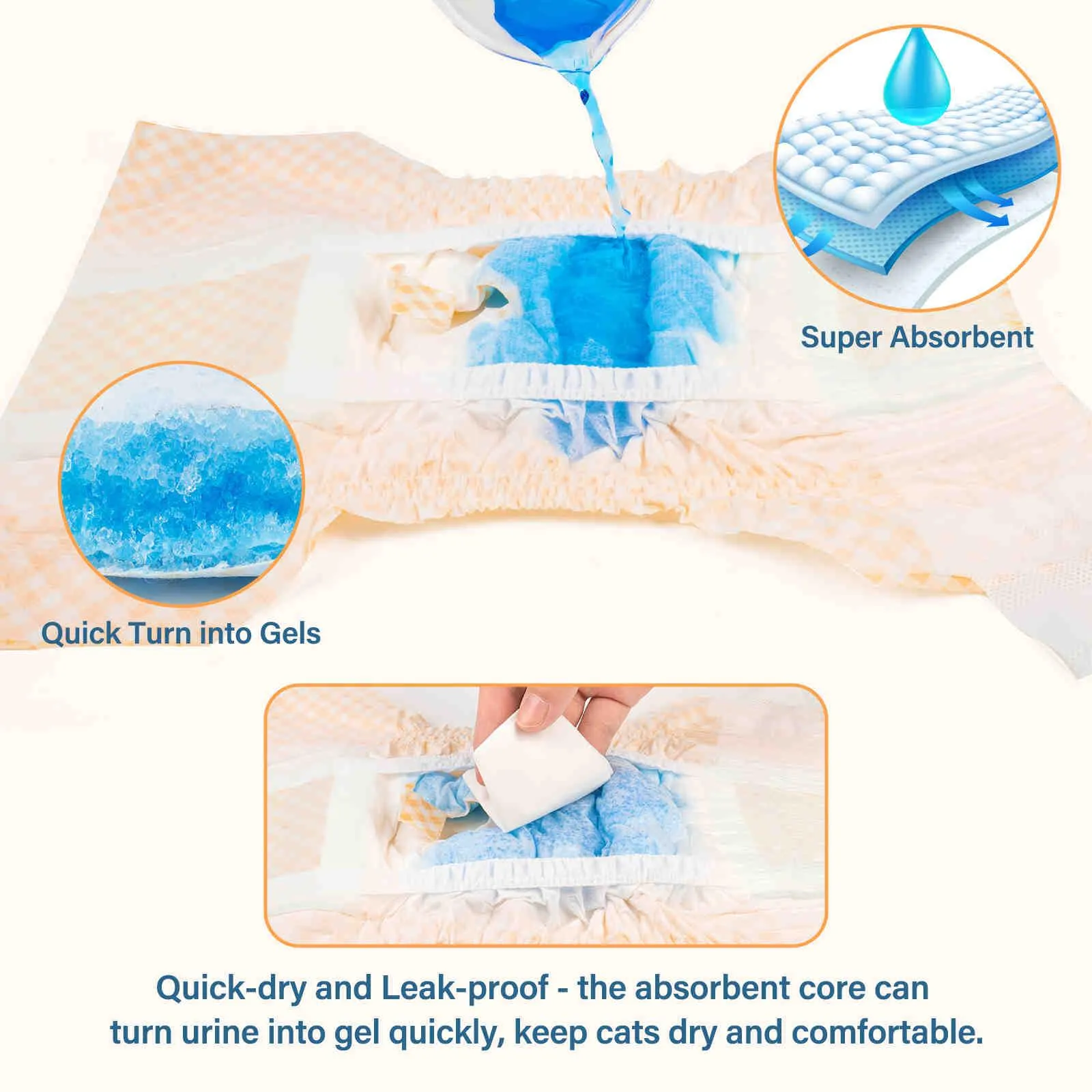 Disposable Cat Diapers, Orange Plaid Pattern, 24 Pcs, 1 Pack