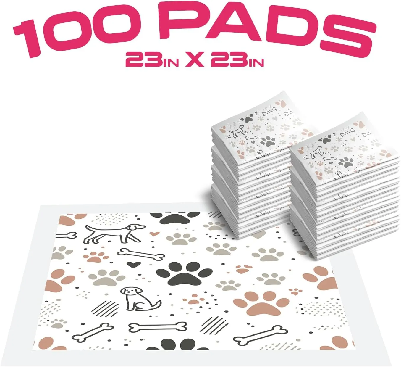Disposable Dog Training Pads  Highly Absorbent Pee Pads with Quick-Dry Gel, Leak Proof Backing, Pheromonal Attractant for Housebreaking and Indoor Potty Training  23 x 23 in (100 Count)