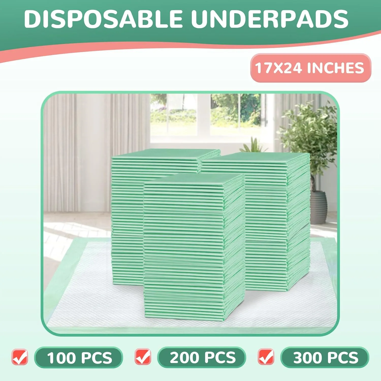 Disposable Underpads 17"24"(100 pcs) Light Absorbent Bed Pads Small Chucks Pads for Kids, Puppy, Cat and Tioilet