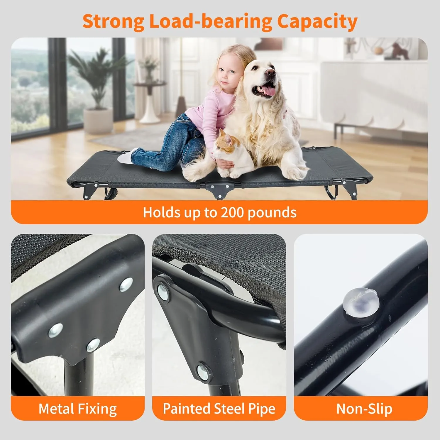 Dog Elevated Bed Foldable Portable Raised Bed Camping cot Outdoor Summer Dog Bed (Medium, Black-Textilene)