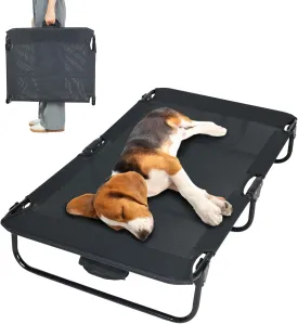 Dog Elevated Bed Foldable Portable Raised Bed Camping cot Outdoor Summer Dog Bed (Medium, Black-Textilene)