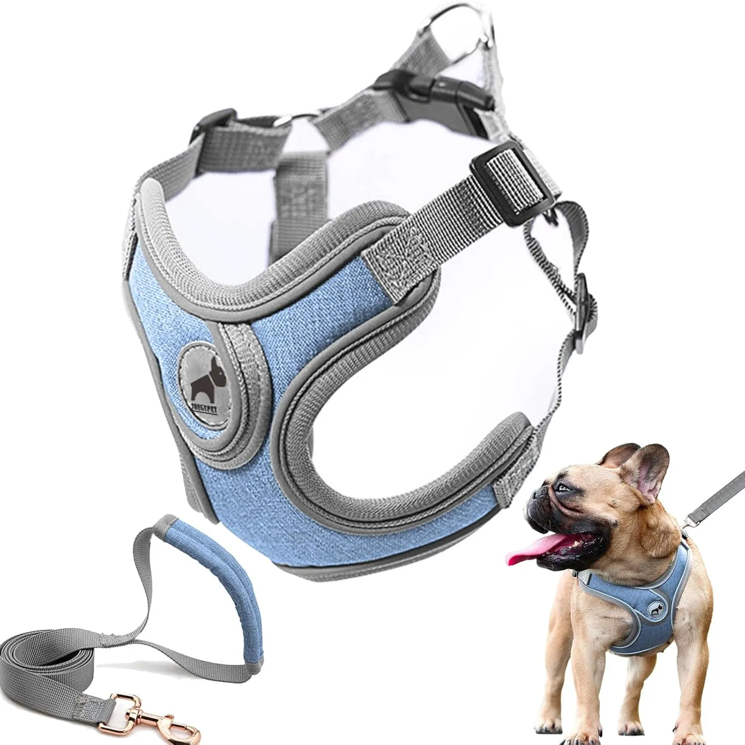 Dog Harness with Leash Set, Adjustable Step in Collars Harness with Breathable Padded Vest for Small Medium Large Dogs Training and Running(M, Blue)