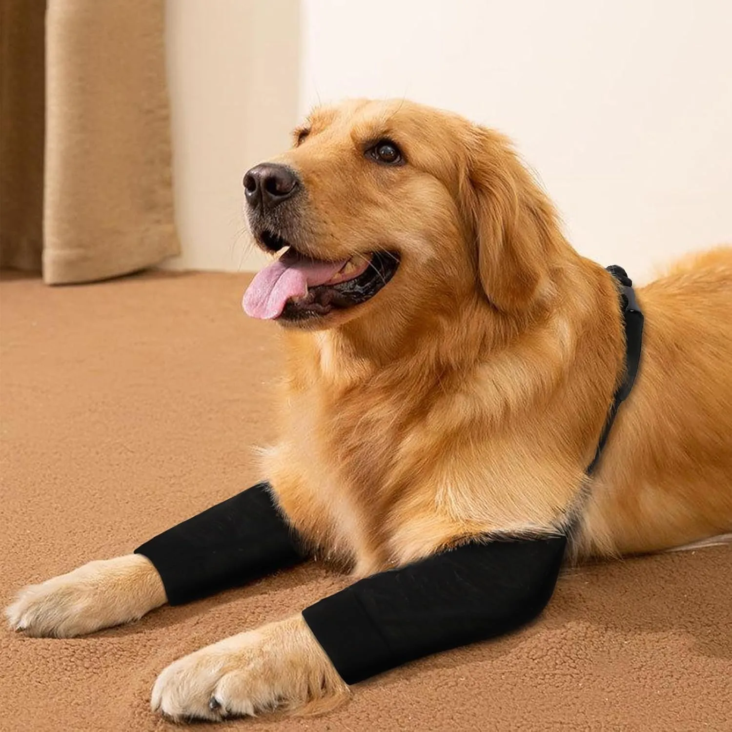 Dog Recovery Suit for Front Legs, Dog Recovery Sleeves After Surgery with Elastic Band, Soft Protective Elbow Braces for Medium Large Dogs, Cone Collar Alternative to Stop Licking Leg Wounds,Black,L