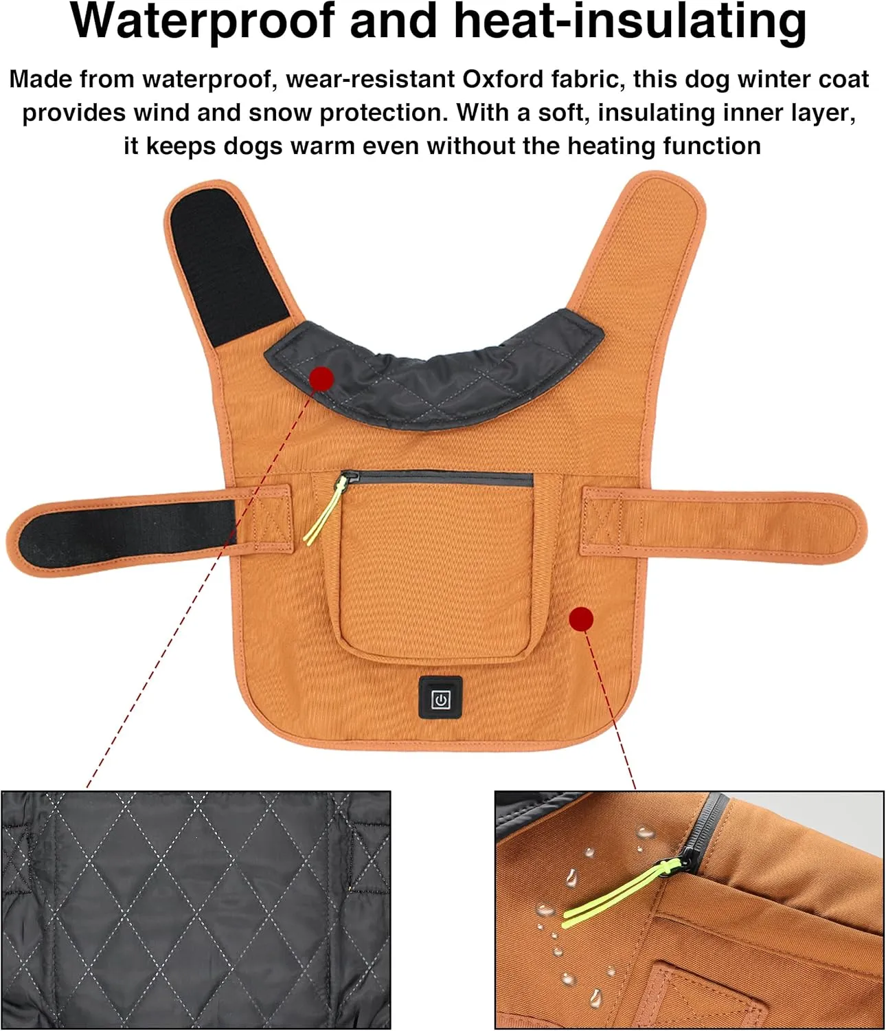 Dog Winter Coat With Heated Adjustable Temperature Waterproof Jacket Pet Sweater for Small Medium Dogs and Cats (Brown, Medium)