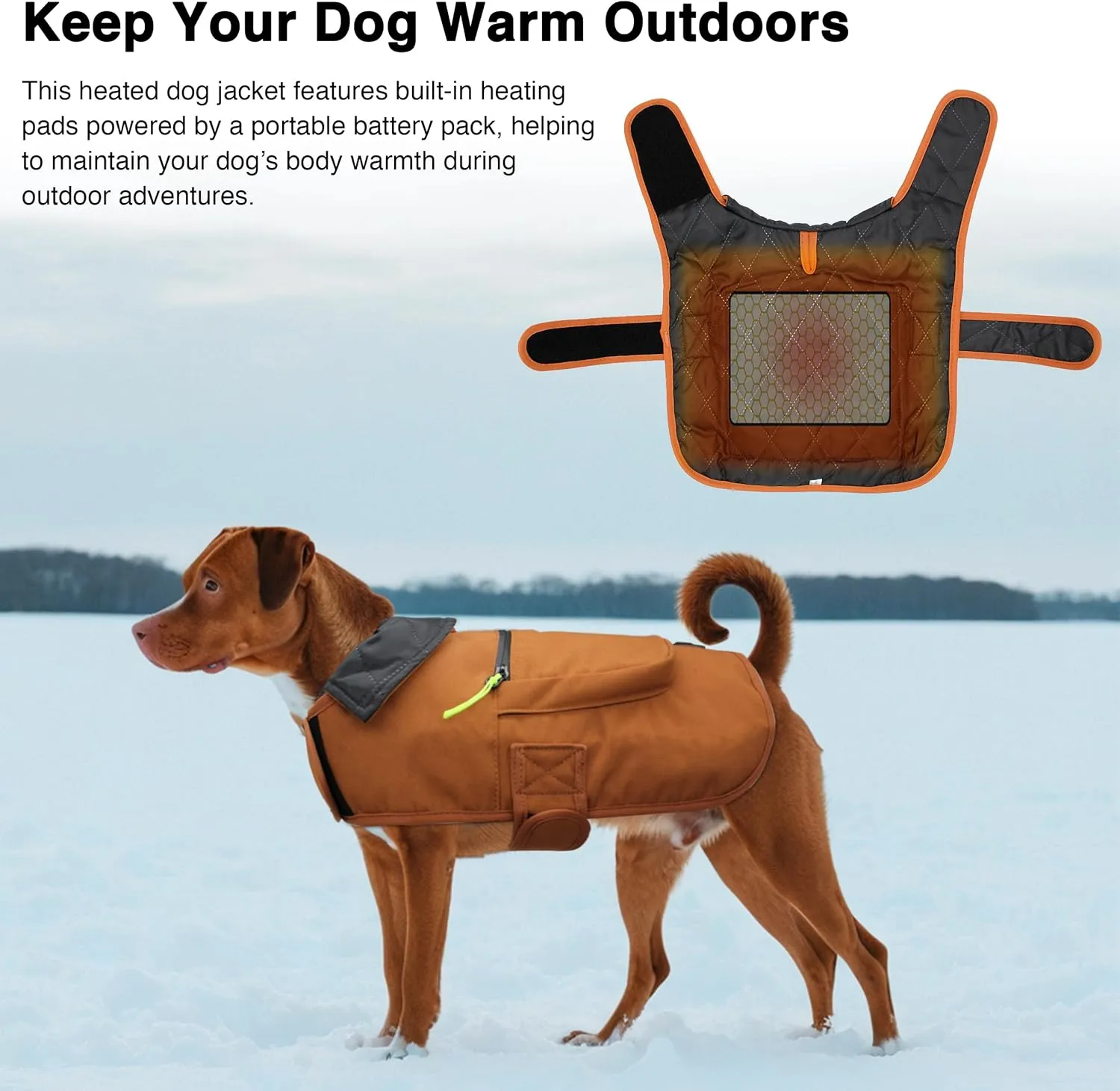 Dog Winter Coat With Heated Adjustable Temperature Waterproof Jacket Pet Sweater for Small Medium Dogs and Cats (Brown, Medium)