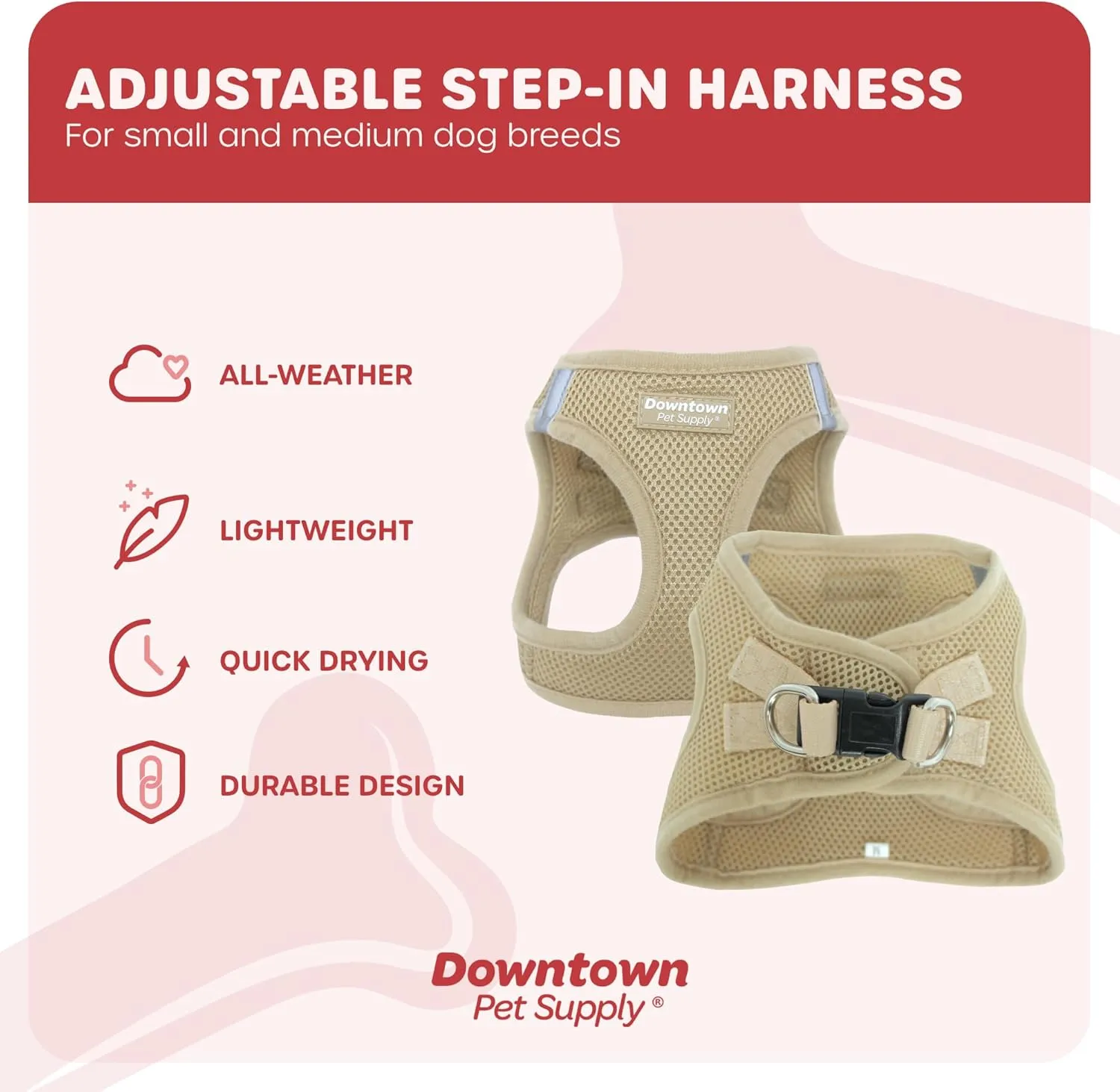 Downtown Pet Supply Step in Dog Harness No Pull, X-Large, Khaki - Adjustable Harness with Padded Mesh Fabric and Reflective Trim - Buckle Strap Harness for Dogs