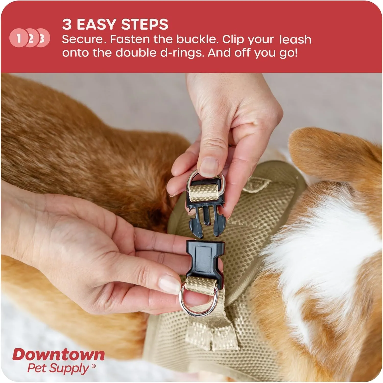 Downtown Pet Supply Step in Dog Harness No Pull, X-Large, Khaki - Adjustable Harness with Padded Mesh Fabric and Reflective Trim - Buckle Strap Harness for Dogs