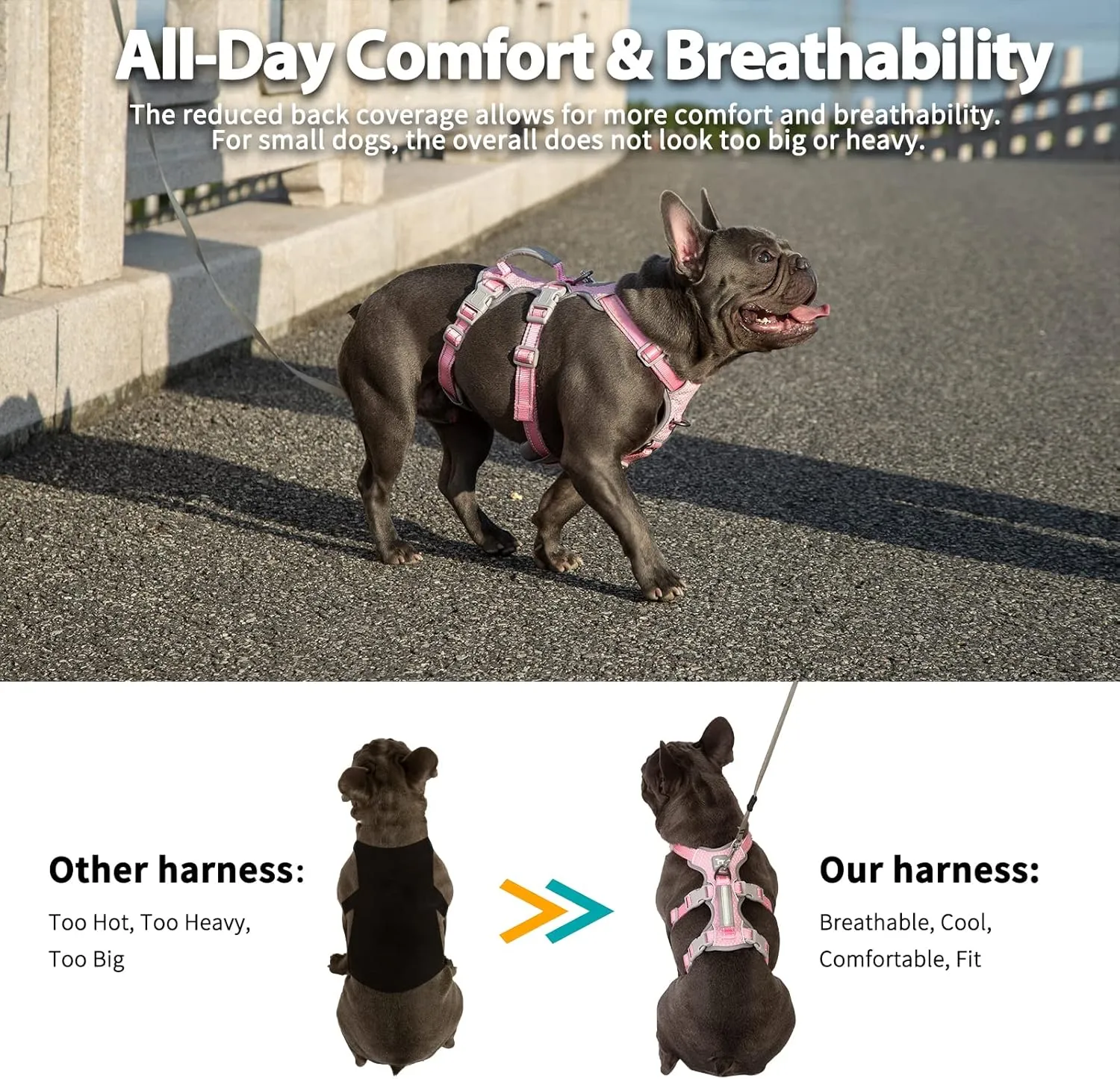 Escape Proof Dog Harness, Escape Artist Harness, Fully Reflective Harness with Padded Handle, Breathable,Durable, Adjustable Vest for Medium Dogs Walking, Training, and Running Gear (Pink,M)