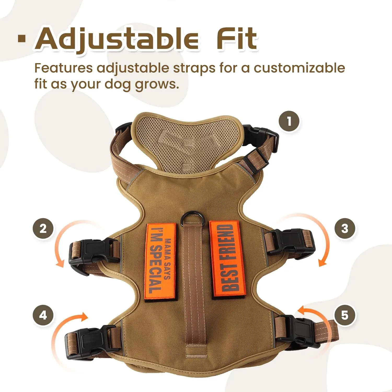 Escape Proof Dog Harness  Night Reflective, 5-Adjustable Straps, No-Choke Design, Lift Handle & Quick Release for Large Dogs  Ideal for Walking, Hiking & Training (Khaki, Medium)