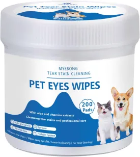 Eye Wipes for Dogs, 200 Pads Pet Tear Stain Cleaning Wipes for Eye Care of Dogs and Cats, Mild Ingredient, Gently Remove Pet Tear Stain, Eye Debris, Discharge, Mucus Secretions - Safe Ingredients