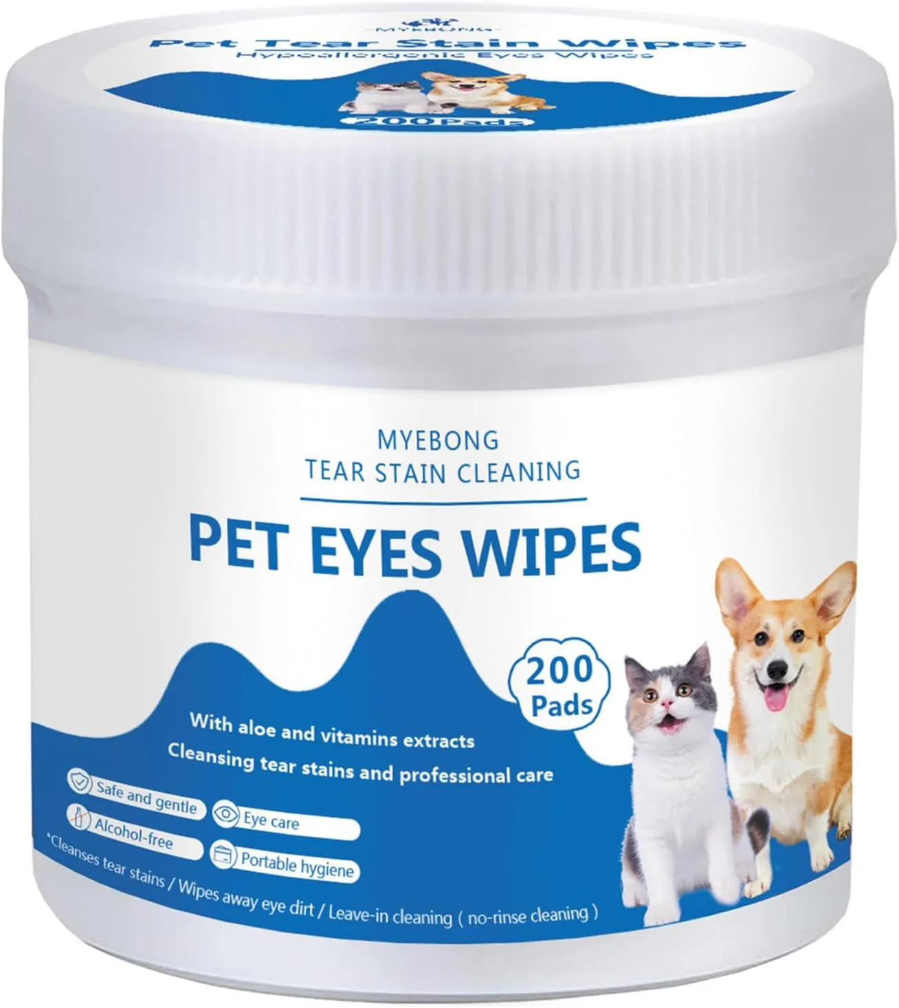 Eye Wipes for Dogs, 200 Pads Pet Tear Stain Cleaning Wipes for Eye Care of Dogs and Cats, Mild Ingredient, Gently Remove Pet Tear Stain, Eye Debris, Discharge, Mucus Secretions - Safe Ingredients