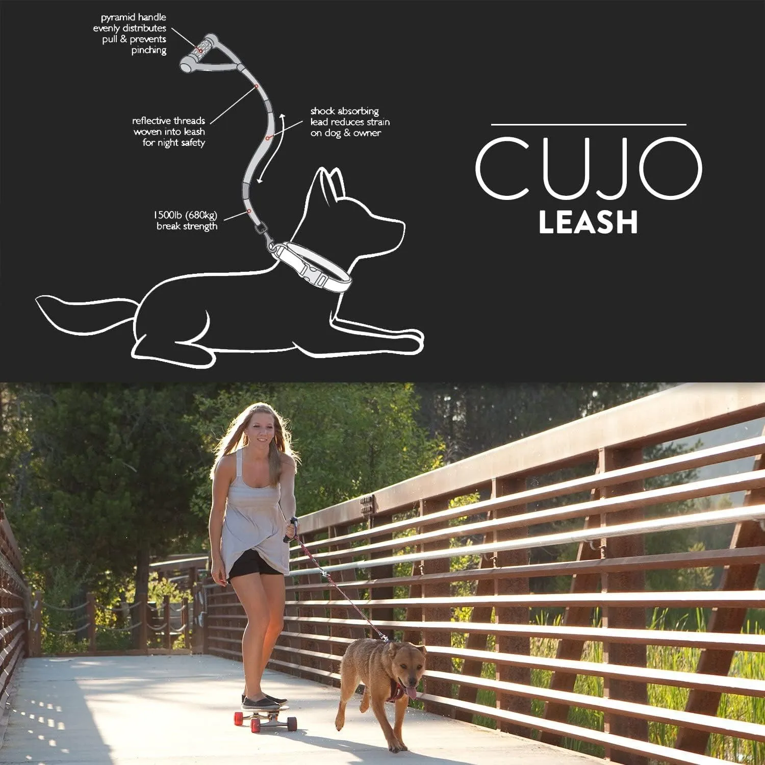 EzyDog Cujo Shock Absorbing Bungee Dog Leash - Best Dog Rope Training Lead - Reflective Trim for Nighttime Safety - Padded Pull Handle for Superior Comfort and Control (40", Blue)