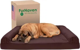 Furhaven Cooling Gel Dog Bed for Large Dogs w/ Removable Bolsters & Washable Cover, For Dogs Up to 125 lbs - Quilted Sofa - Coffee, Jumbo Plus/XXL
