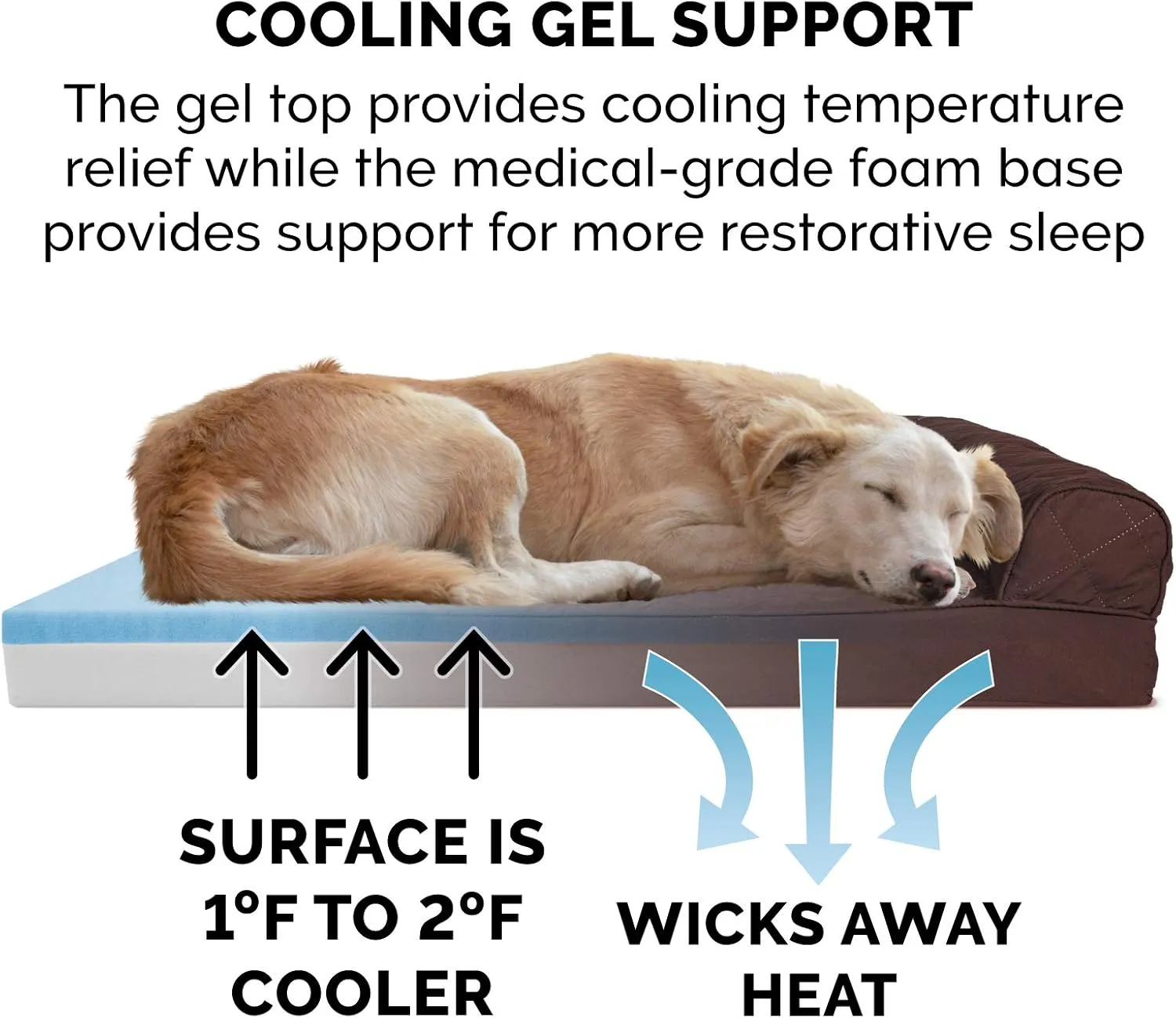 Furhaven Cooling Gel Dog Bed for Large Dogs w/ Removable Bolsters & Washable Cover, For Dogs Up to 125 lbs - Quilted Sofa - Coffee, Jumbo Plus/XXL