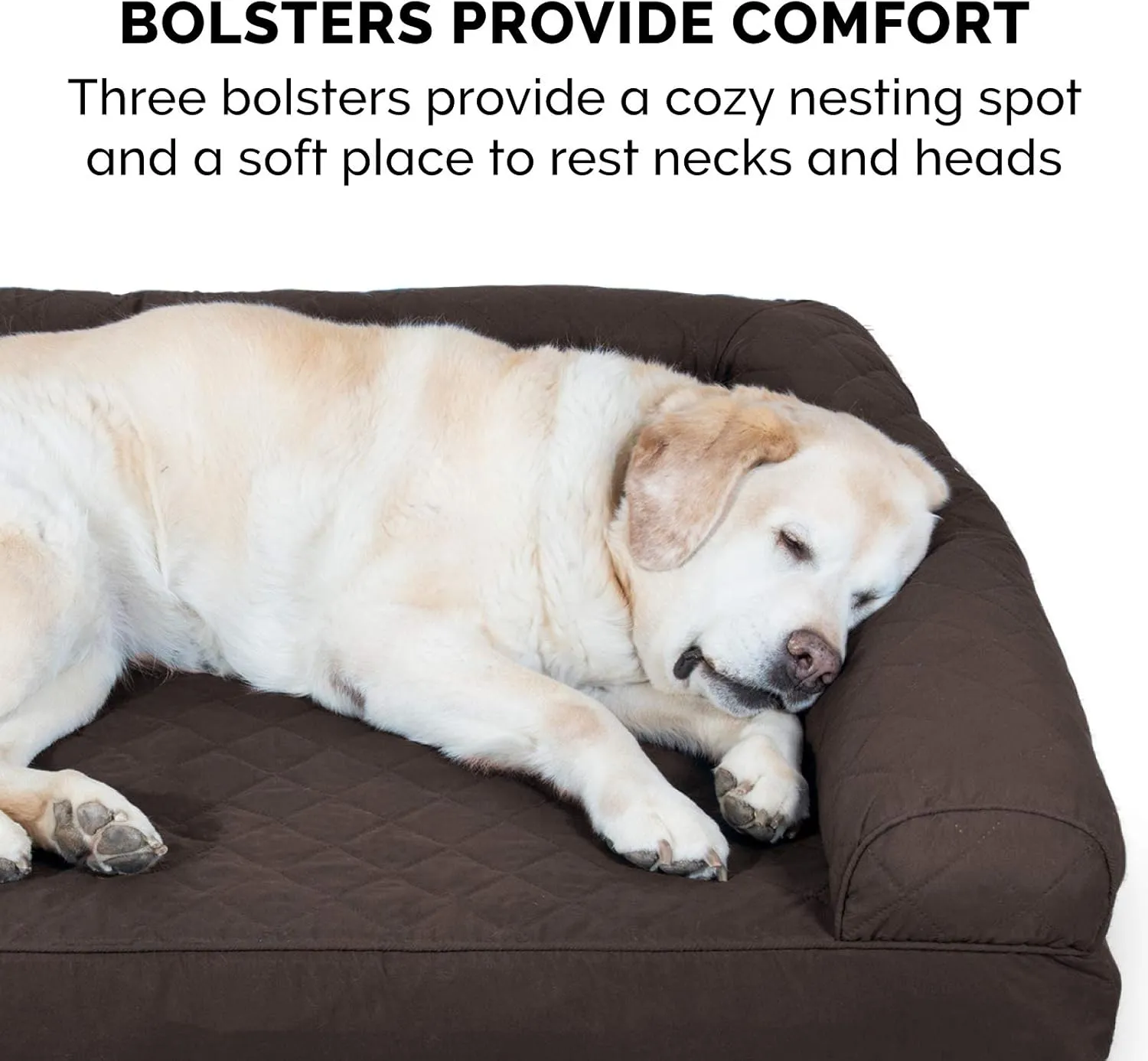 Furhaven Cooling Gel Dog Bed for Large Dogs w/ Removable Bolsters & Washable Cover, For Dogs Up to 125 lbs - Quilted Sofa - Coffee, Jumbo Plus/XXL