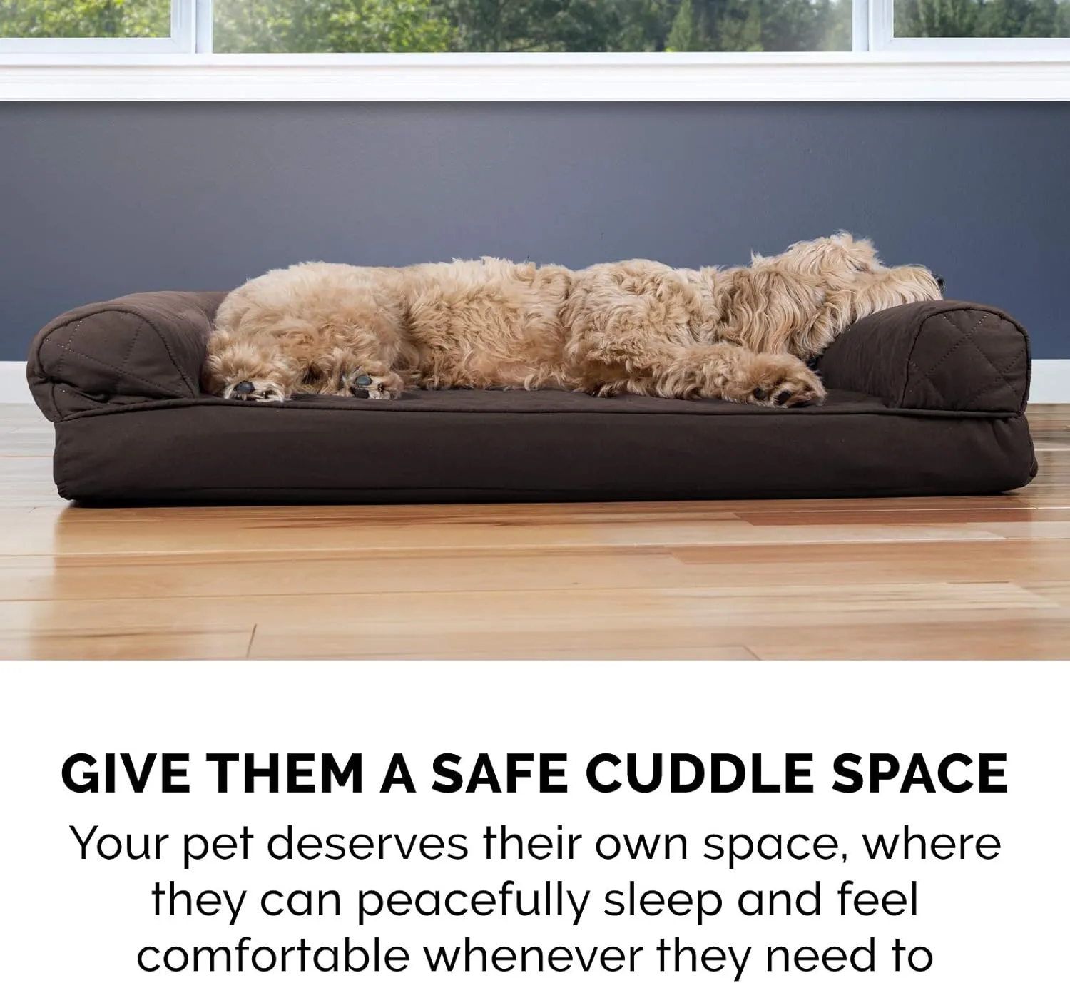 Furhaven Cooling Gel Dog Bed for Large Dogs w/ Removable Bolsters & Washable Cover, For Dogs Up to 125 lbs - Quilted Sofa - Coffee, Jumbo Plus/XXL