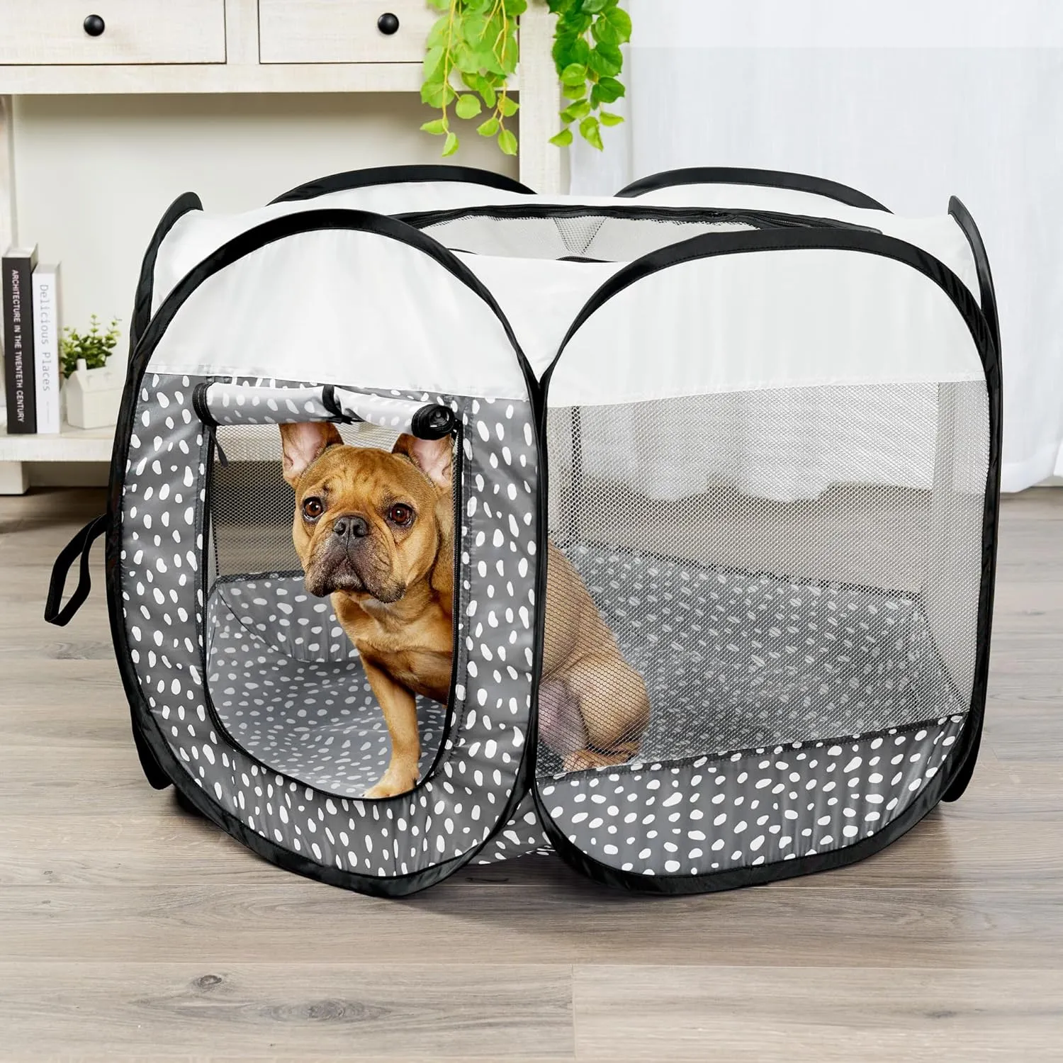 Furhaven Portable Dog Playpen Cat Tent, Pet Playground/Kennel Foldable Indoor Outdoor Zippered Puppy Crate - Gray Pebbles, Small