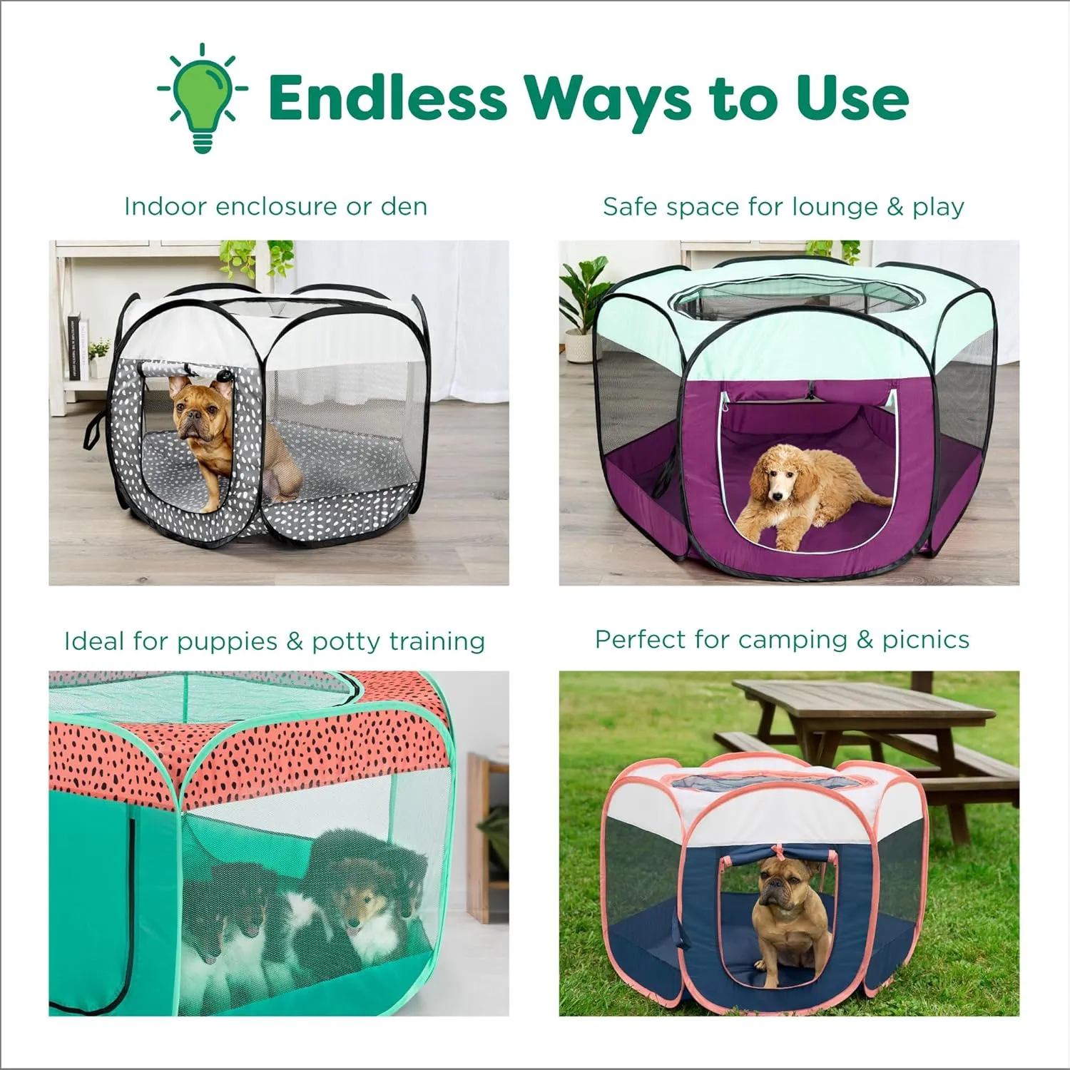Furhaven Portable Dog Playpen Cat Tent, Pet Playground/Kennel Foldable Indoor Outdoor Zippered Puppy Crate - Gray Pebbles, Small