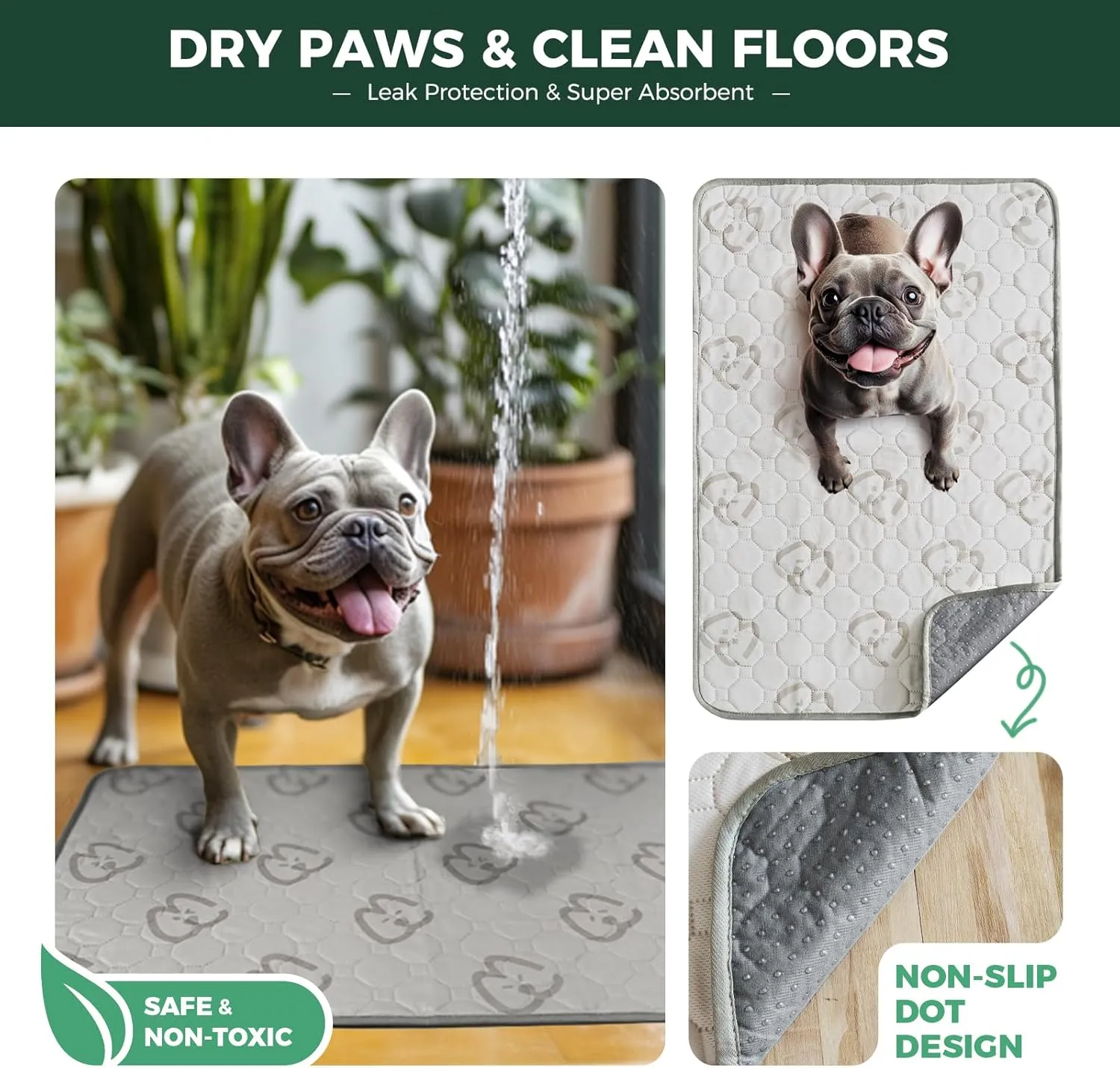 FXW Washable Pee Pads for Dogs, Puppy Pads with Super Absorbent, Specifically Designed for 24inch Cages, Rectangle, 23" x 17", 2 Packs