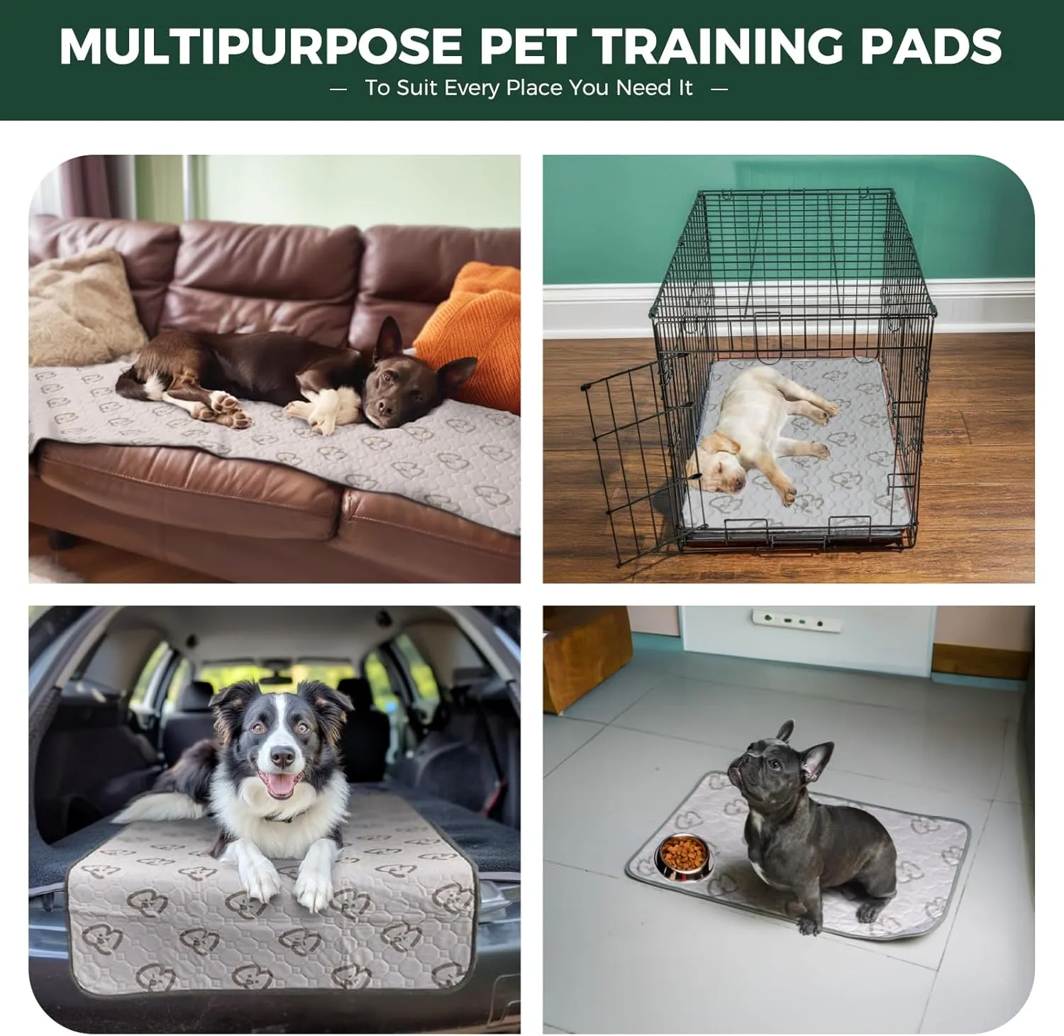FXW Washable Pee Pads for Dogs, Puppy Pads with Super Absorbent, Specifically Designed for 24inch Cages, Rectangle, 23" x 17", 2 Packs