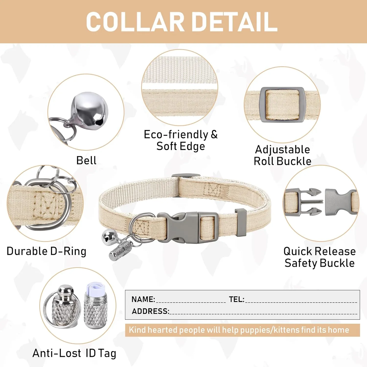 GAMUDA Small Pet Harness Collar and Leash Set, Step in No Chock No Pull Linen Fabric Soft Mesh Dog Vest Harnesses Reflective for Dogs Puppy Cats Kitten Rabbit (Khaki, S)