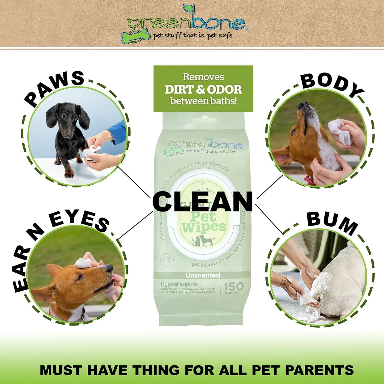 Gentle Pet Wipes Unscented 150 Wipes