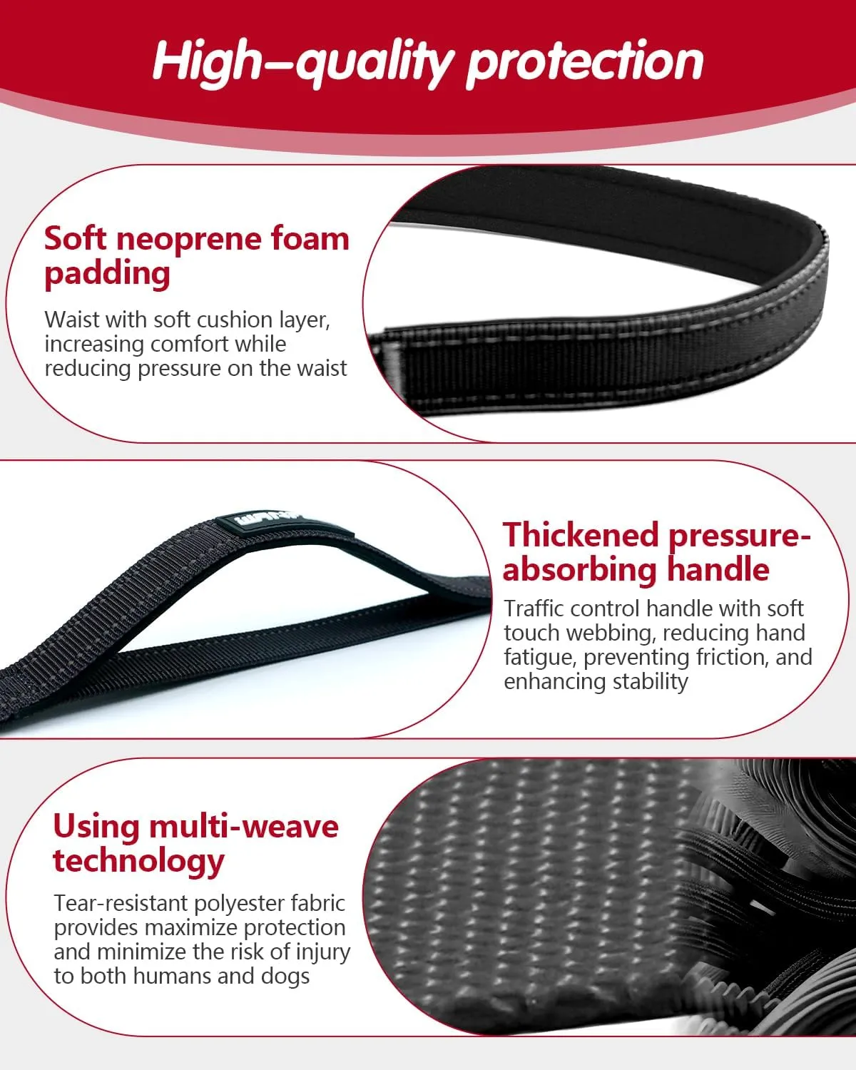 Hands Free Dog Leash, Multifunctional Crossbody Dog Leash, 5.9-9.5Ft Long Waist Belt with Car Safety Buckle and Double-Sided Reflective Stitches for Medium and Large Dogs.(Black)
