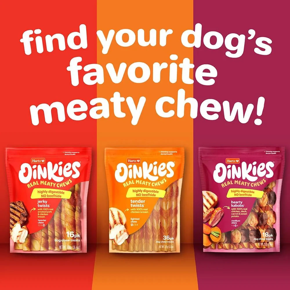 Hartz Oinkies Tender Twists with Real Chicken Breast Rawhide-Free Dog Treats, Highly Digestible Dog Chews, 36 Count